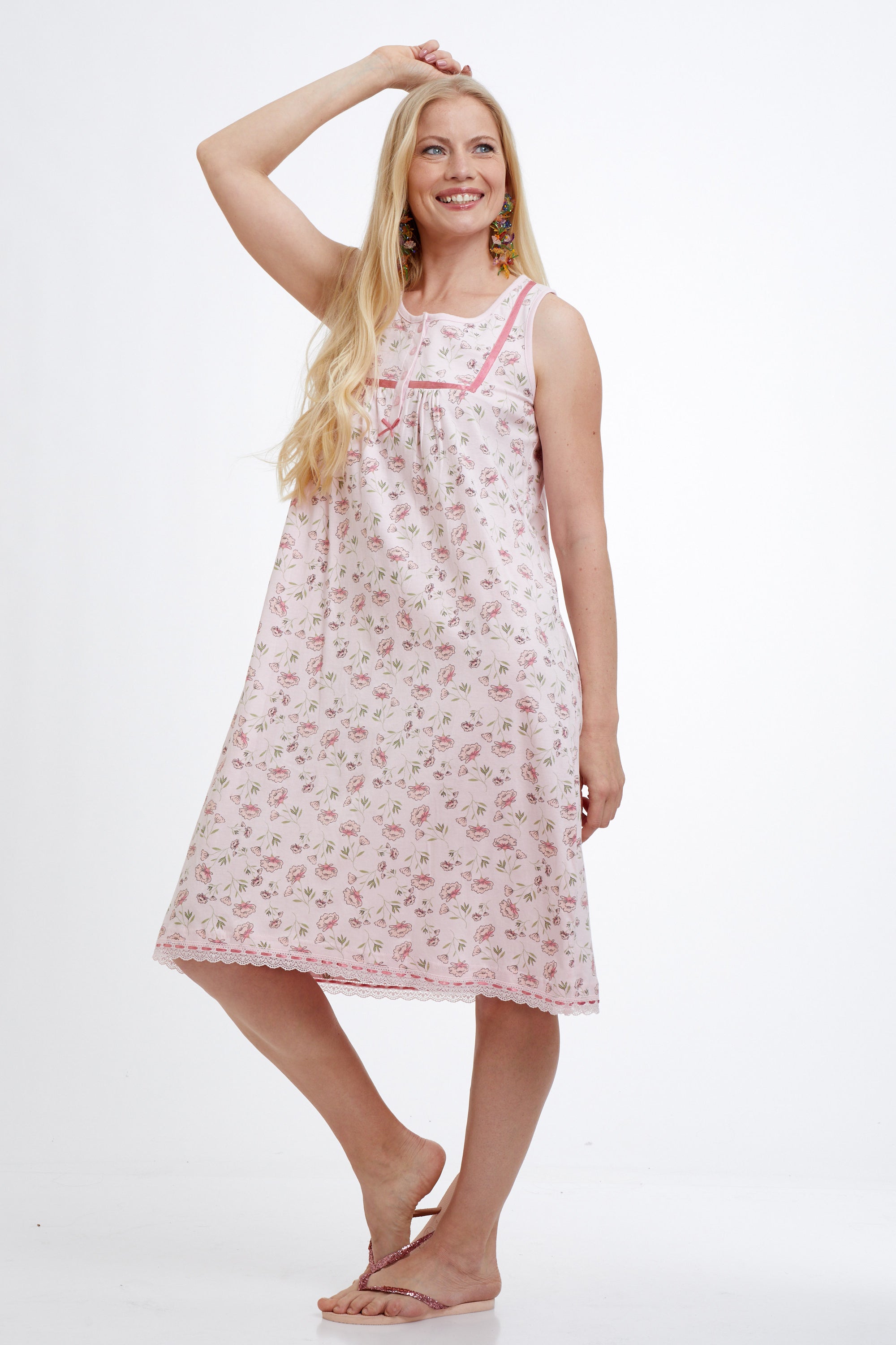 Floral Sleevless Gown Cotton כותונת לילה 100%