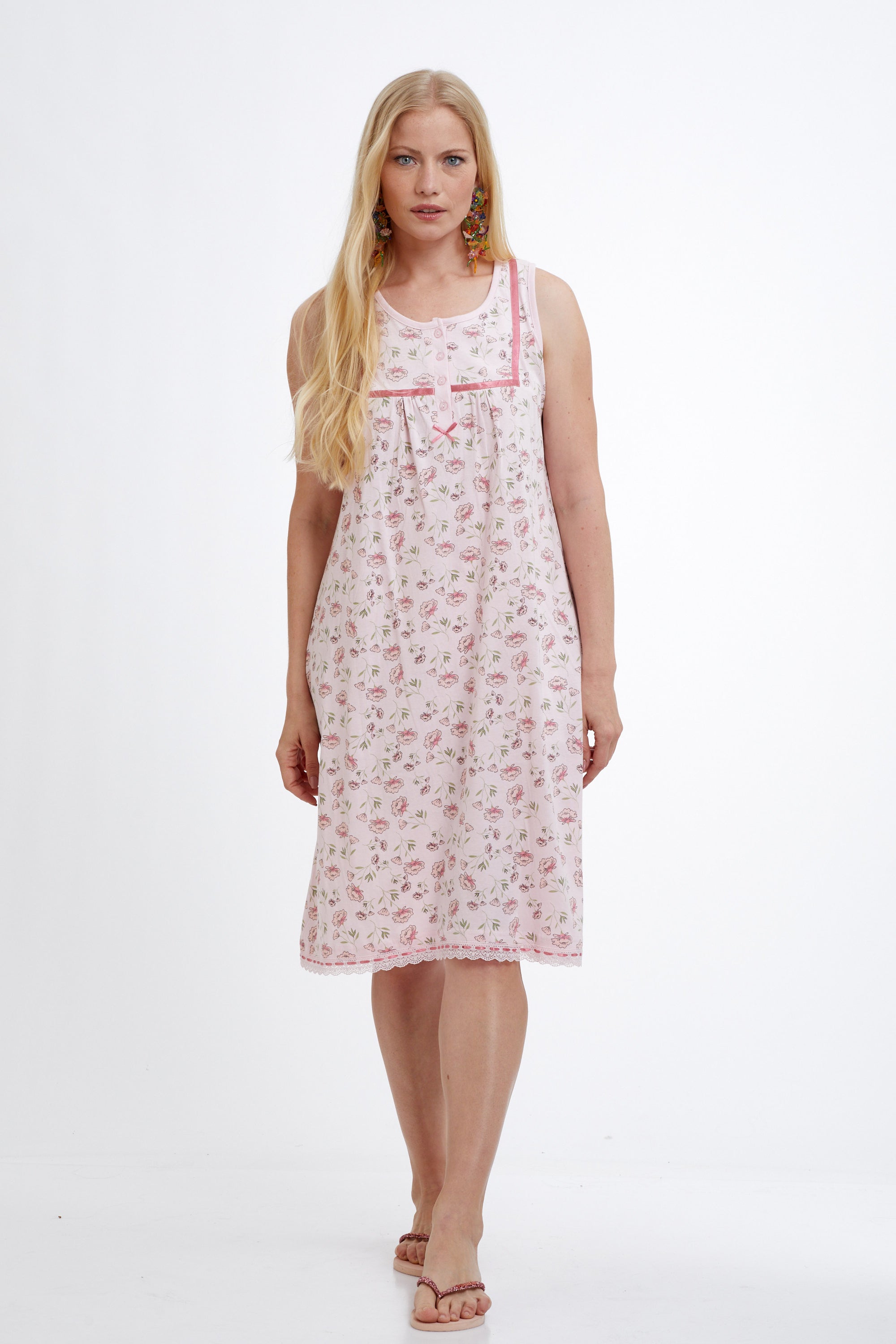 Floral Sleevless Gown Cotton כותונת לילה 100%