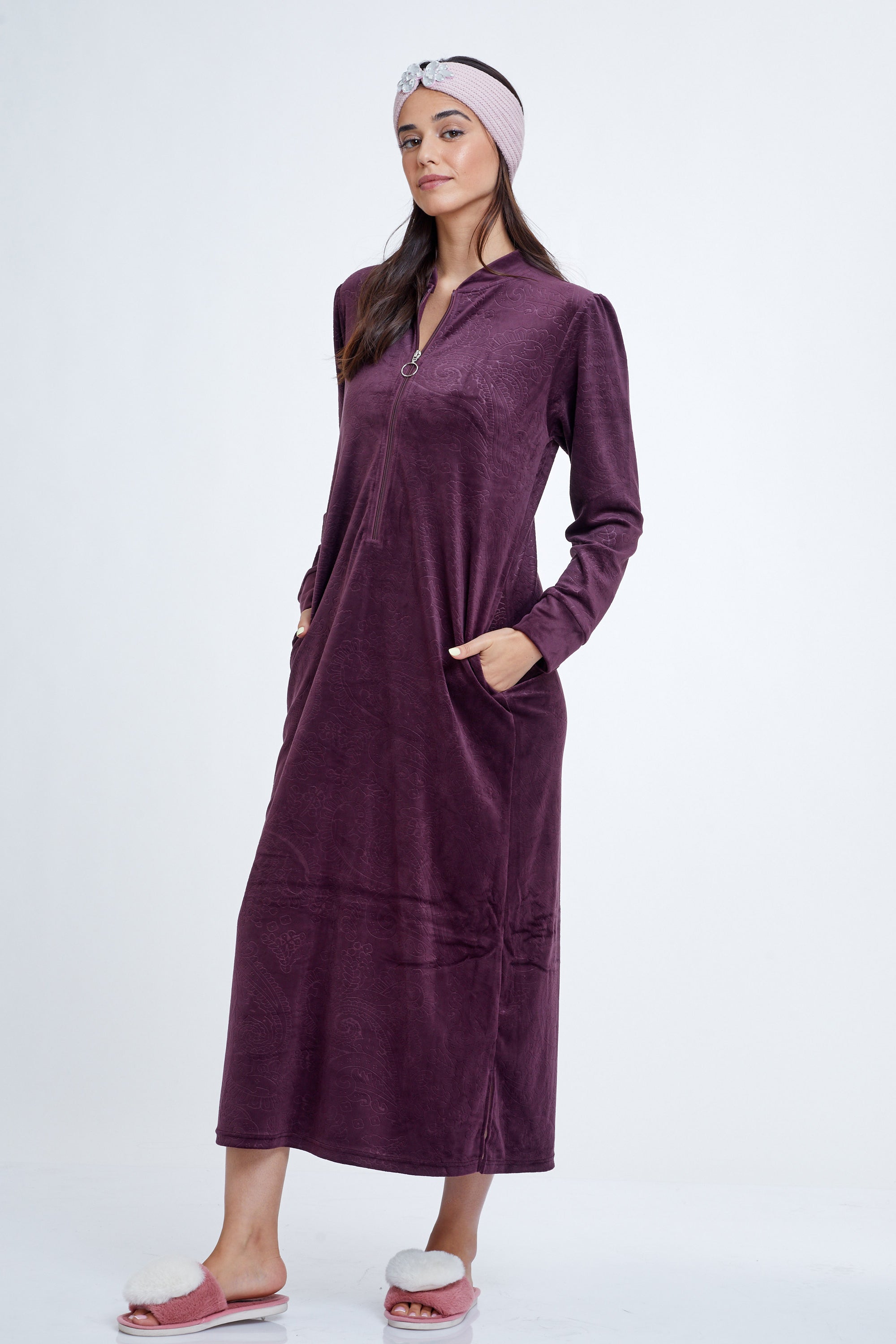 כותונת קטיפה Embossed Velvet Night Dress