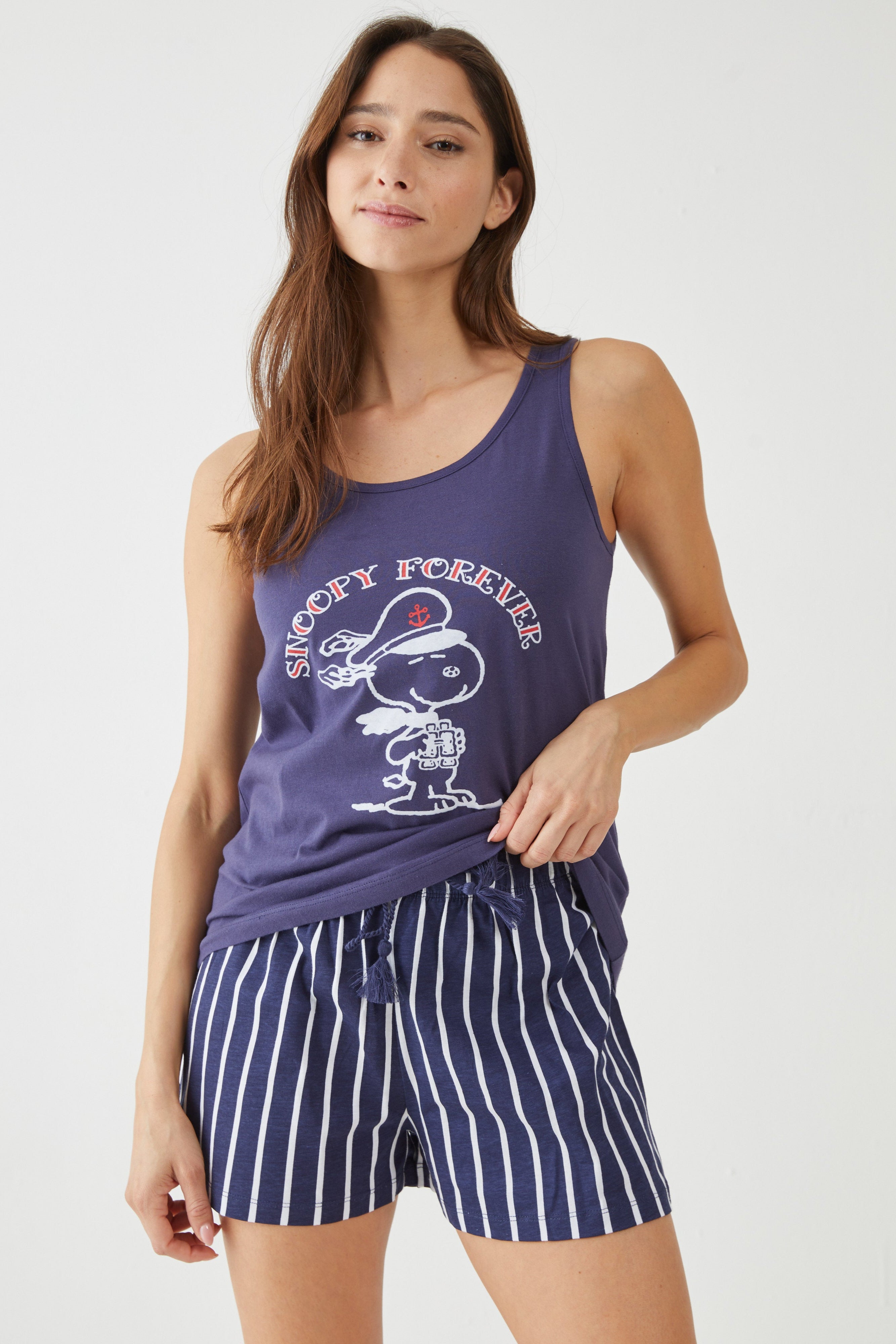 סט פיג'מה סנופי מכנס קצר 100% כותנה