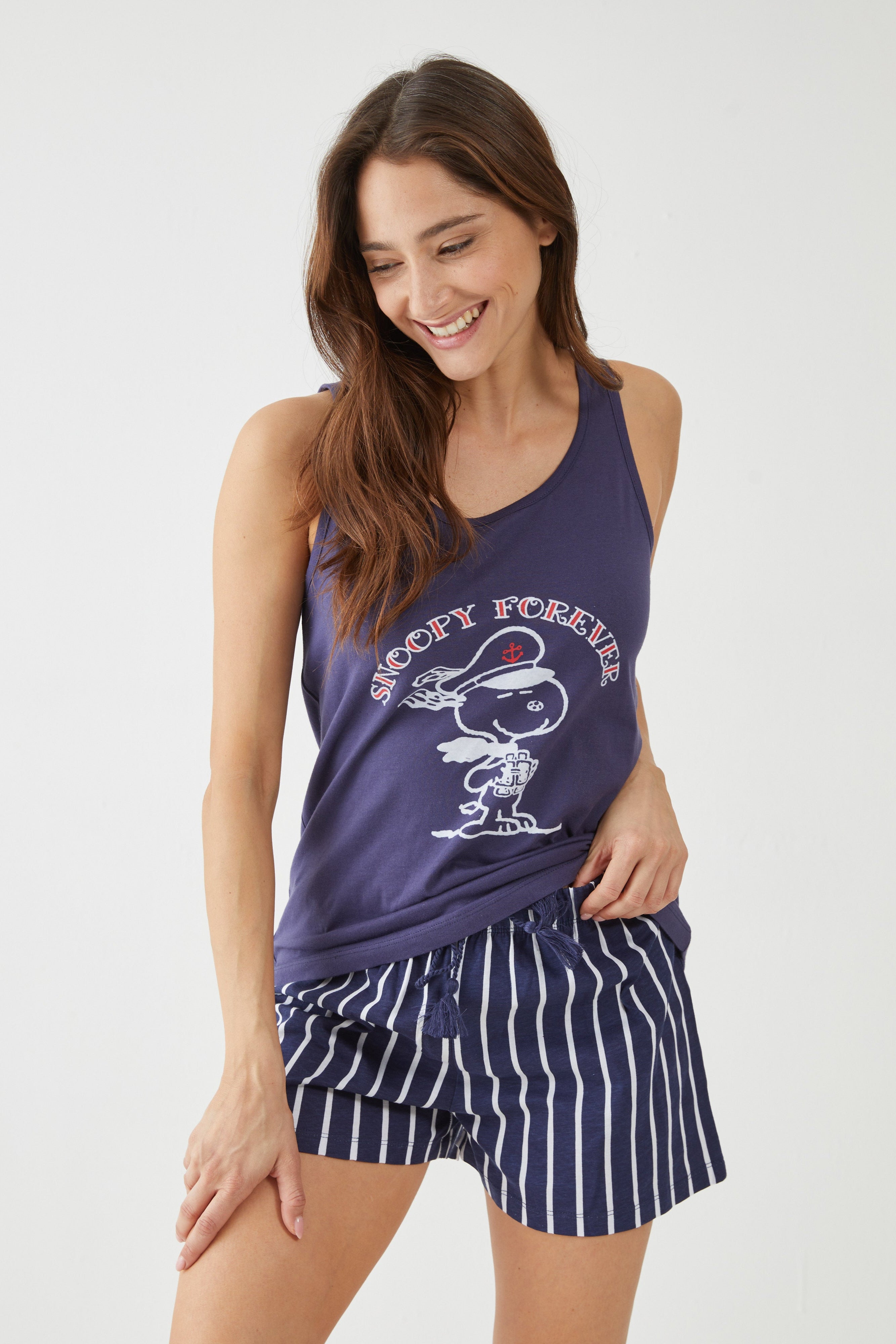 סט פיג'מה סנופי מכנס קצר 100% כותנה