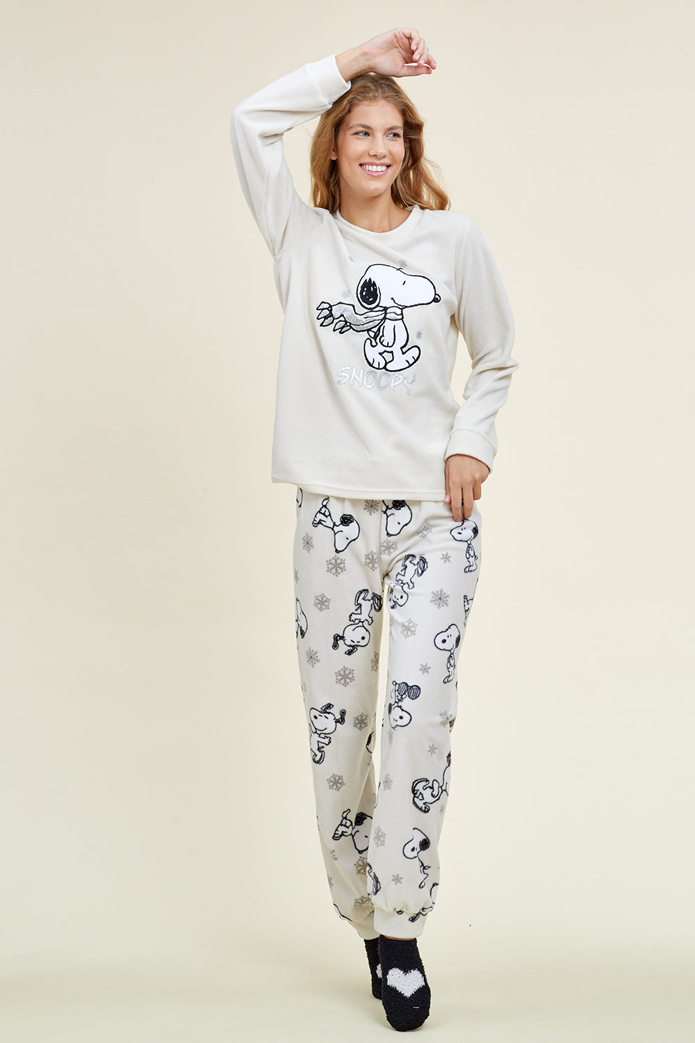 סט פיג'מה מיקרופליז עם הדפס סנופי