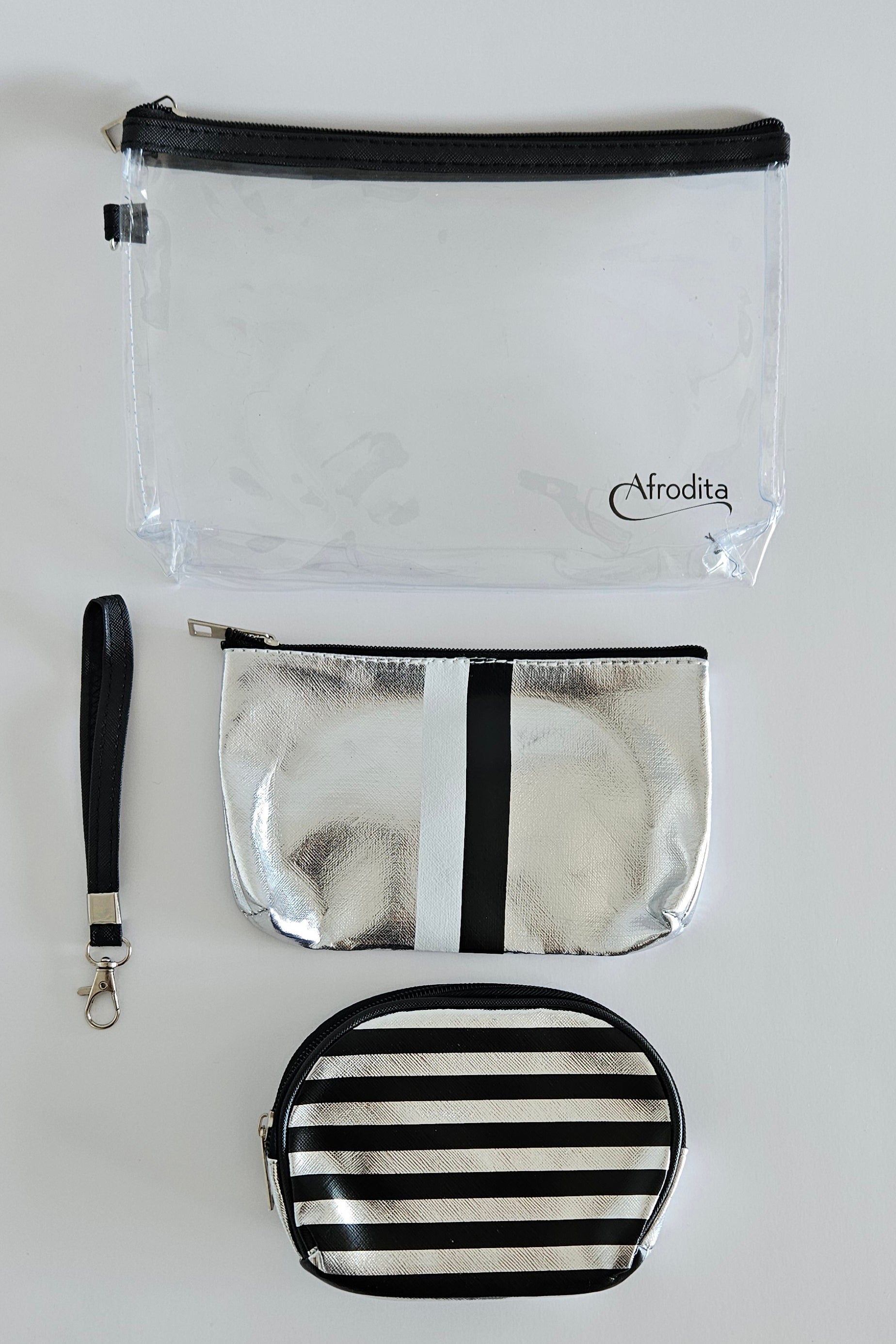 שלישיית תיקי איפור - צבע כסף