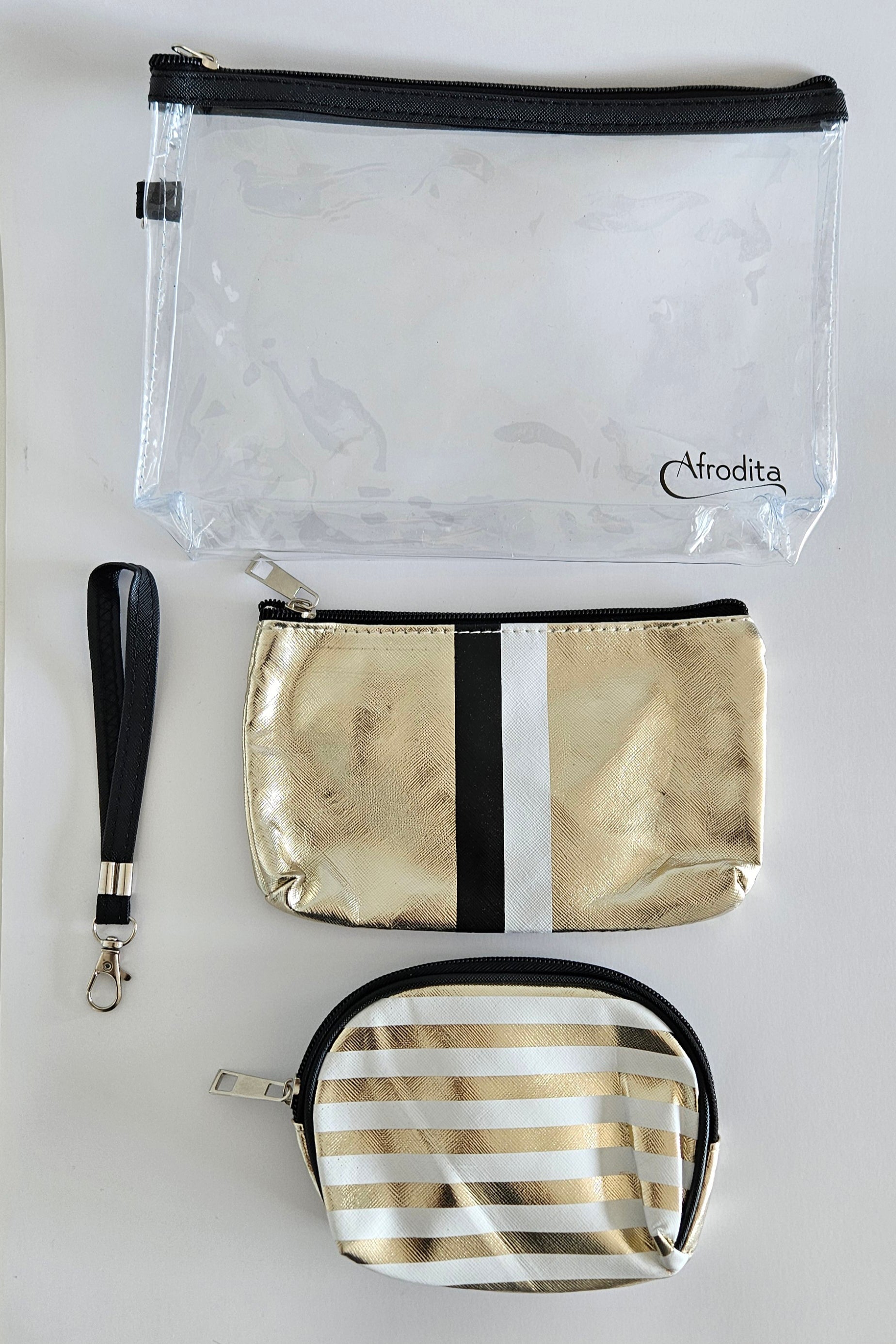 שלישיית תיקי איפור - צבע זהב