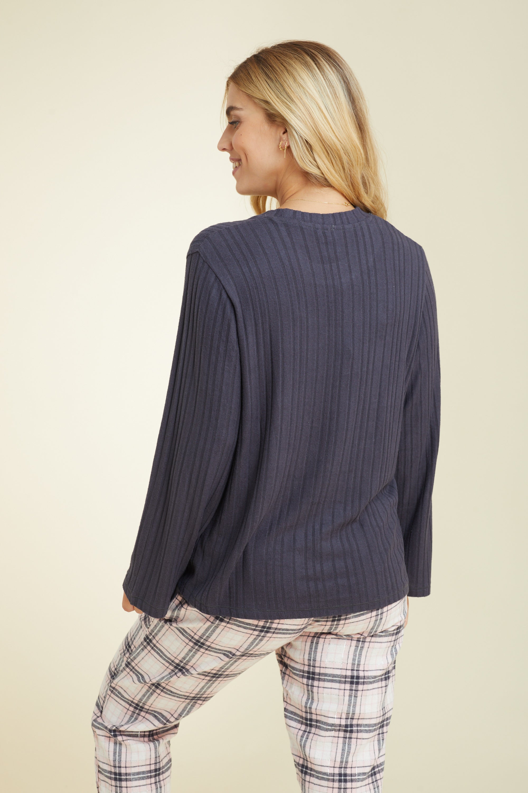 Rib Viscose Checks סט פיג'מה ריב משבצות