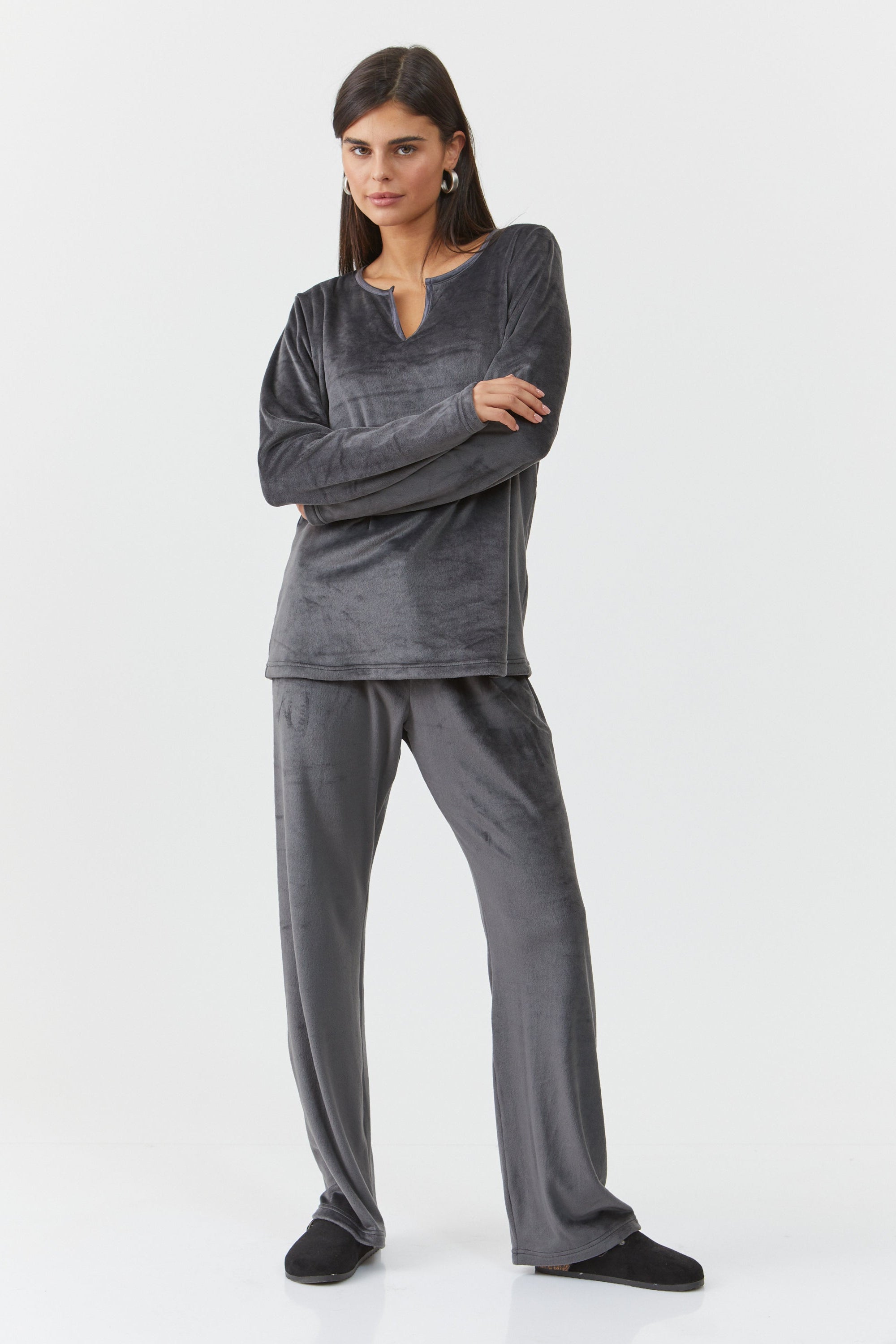 V Neck Velvet סט פיג'מה חורף