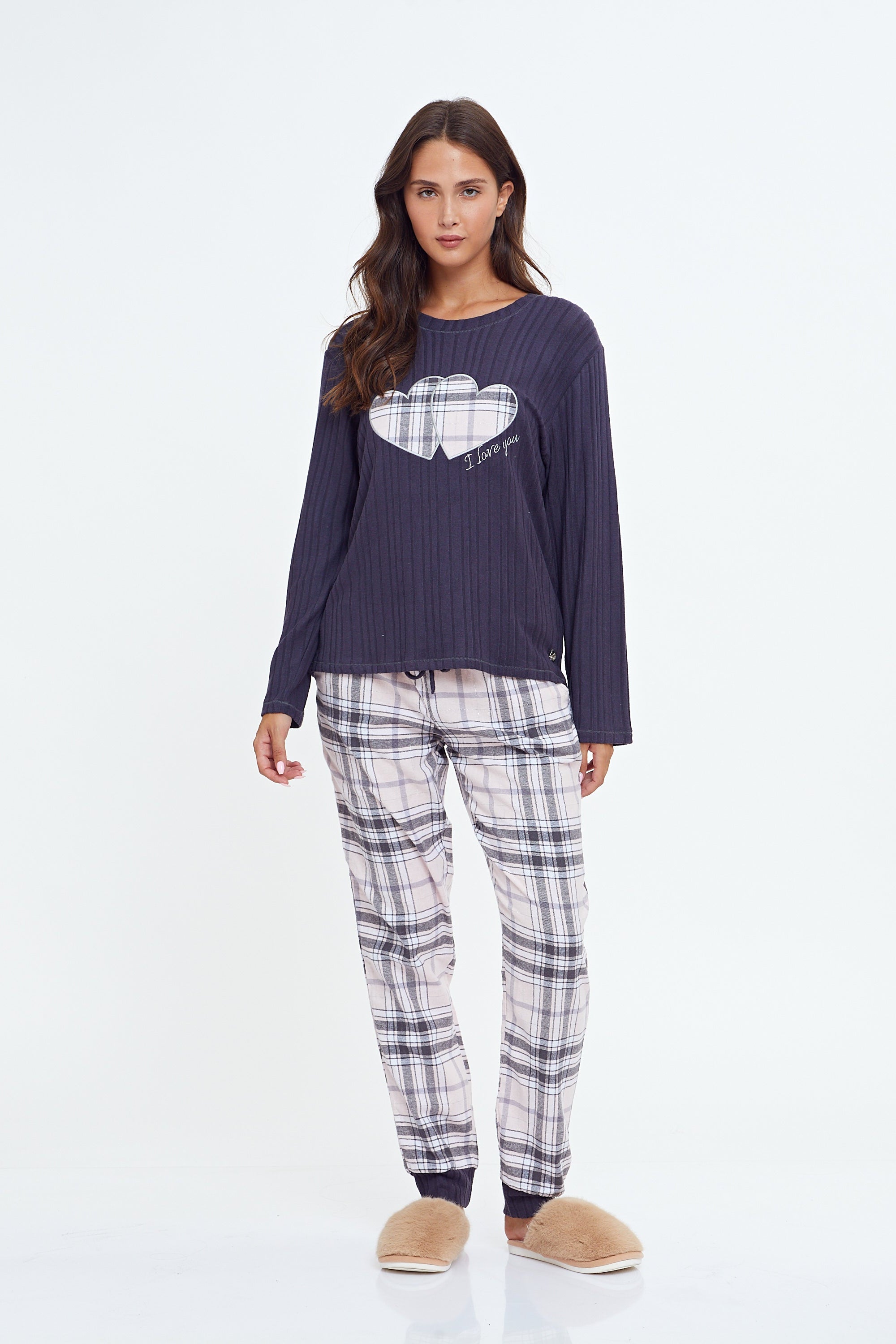 פיג'מה ריב ויסקוזה מכנס משבצות