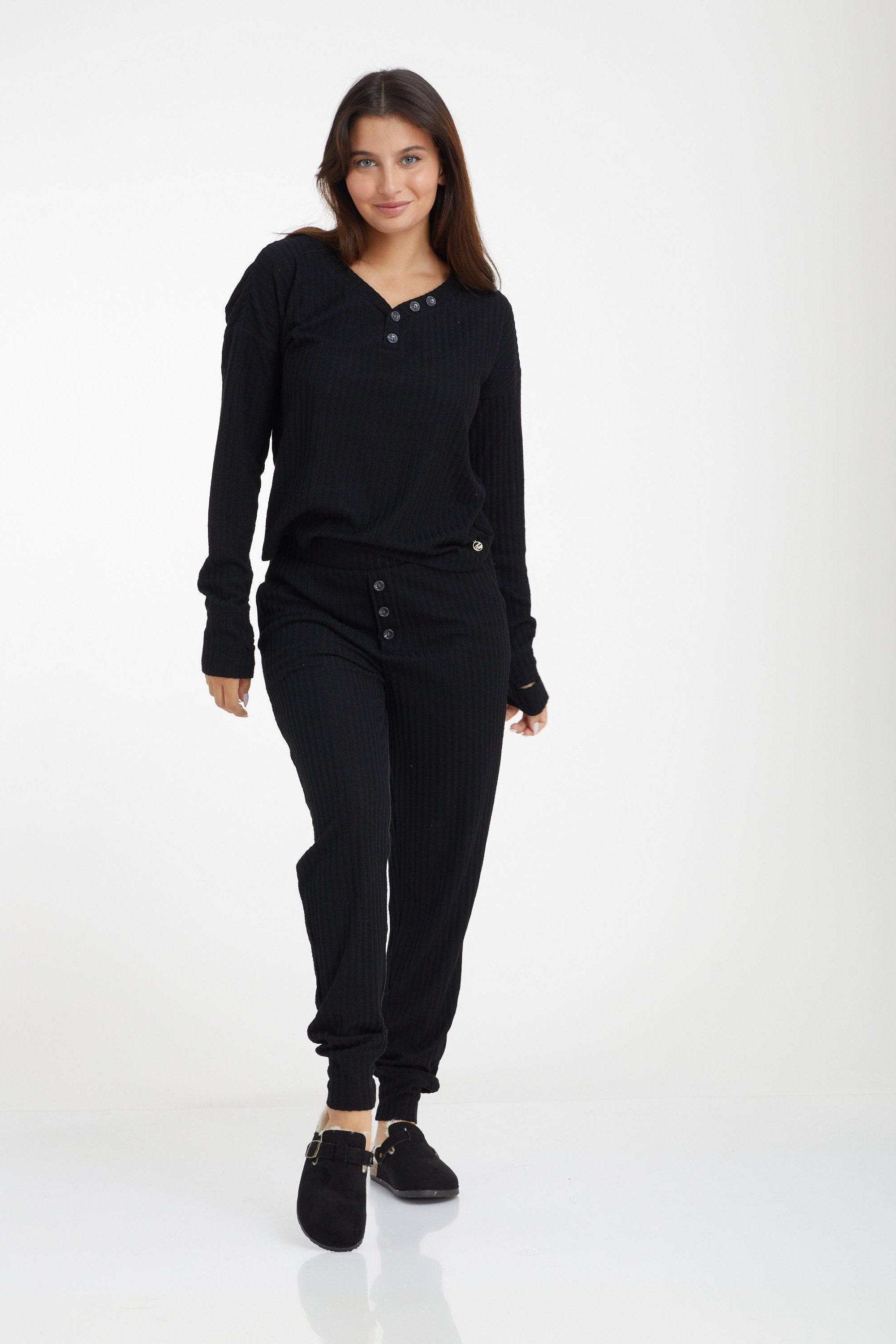 סט ריב צווארון וי כפתורי צד