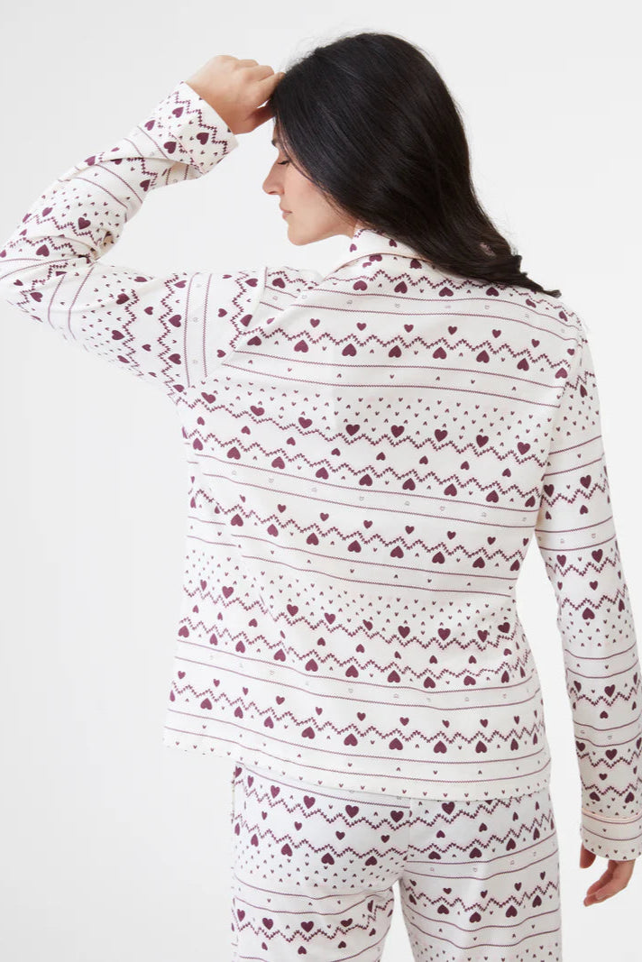 סט פיג'מה דקה מכופתרת לבבות