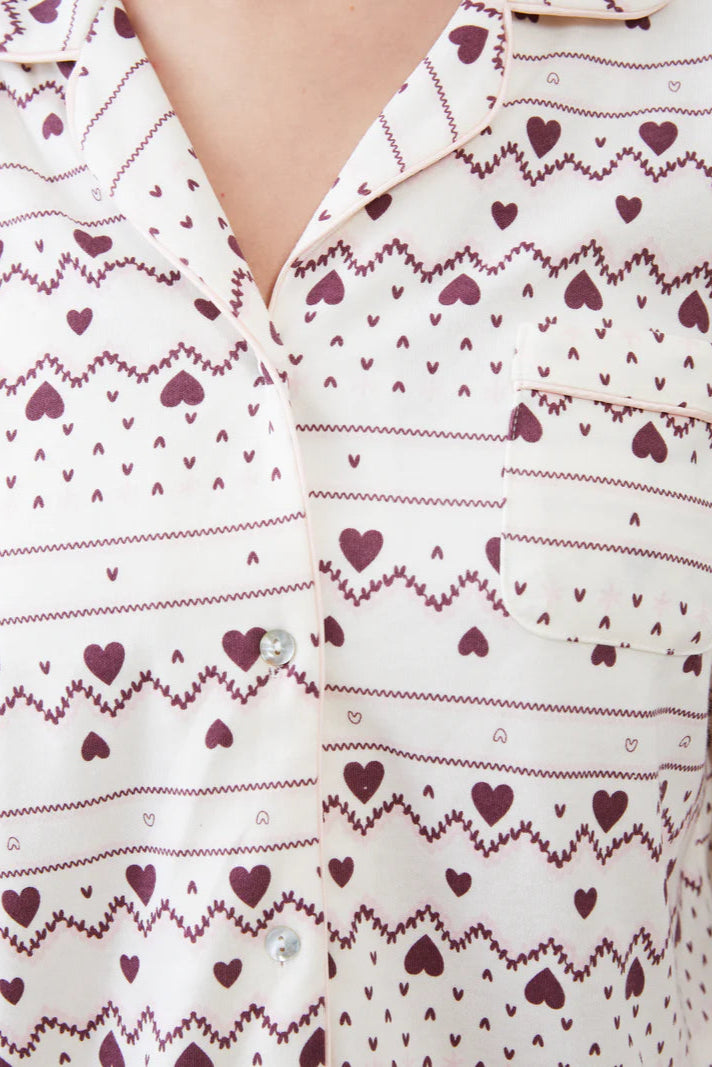 סט פיג'מה דקה מכופתרת לבבות