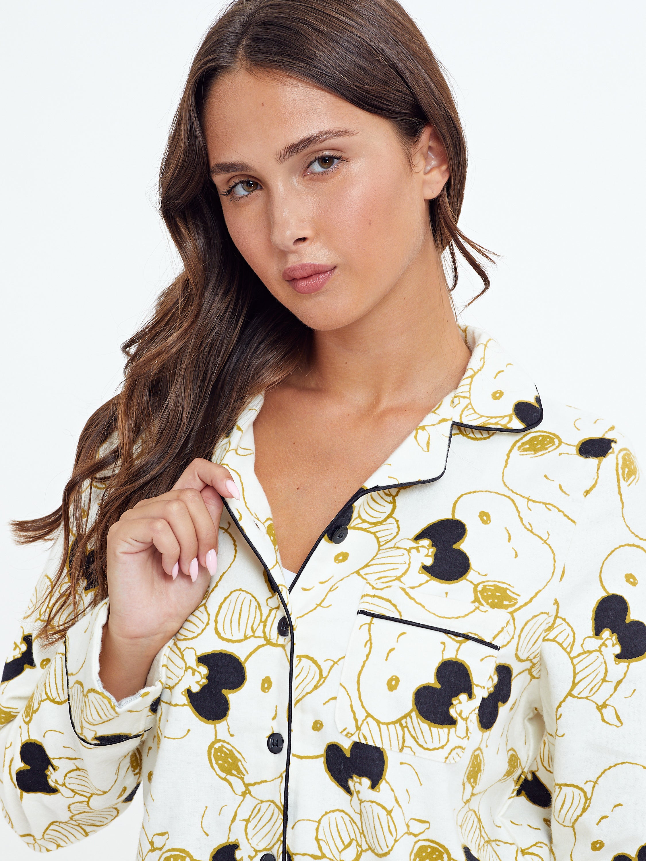 פיג'מה מכופתרת סנופי אריג