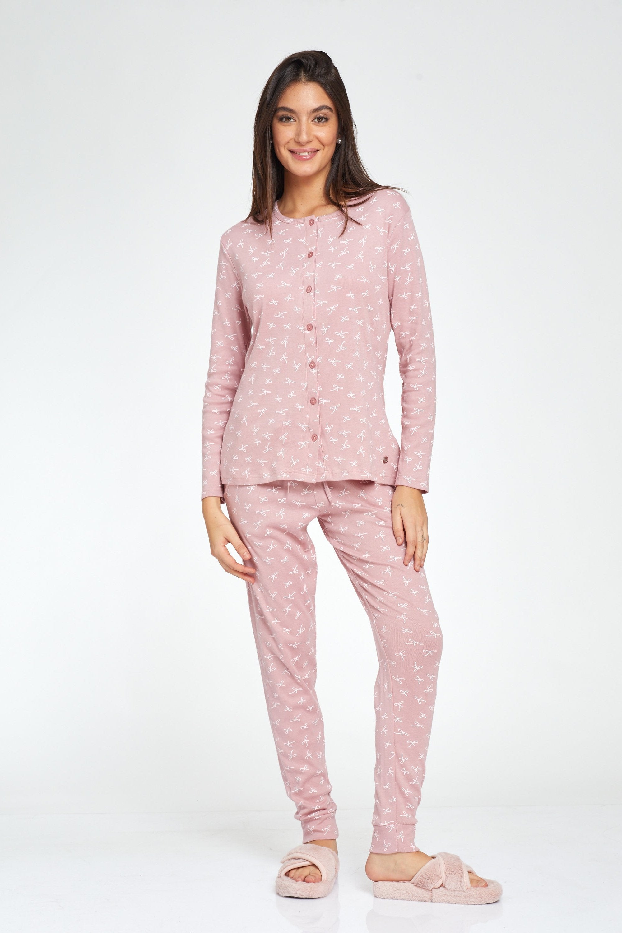 סט פיג'מה כפתורים הדפס פפיונים