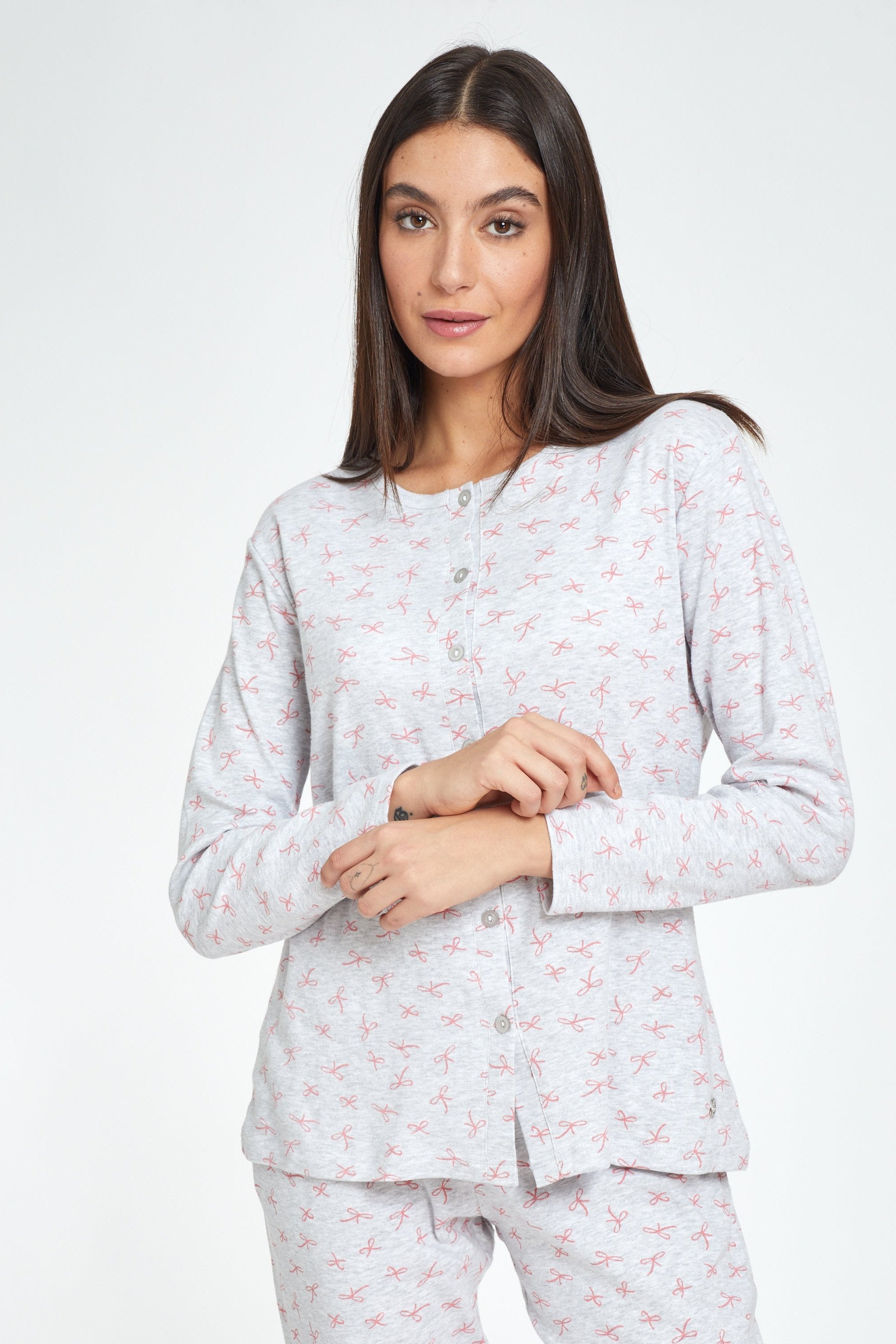 סט פיג'מה כפתורים הדפס פפיונים