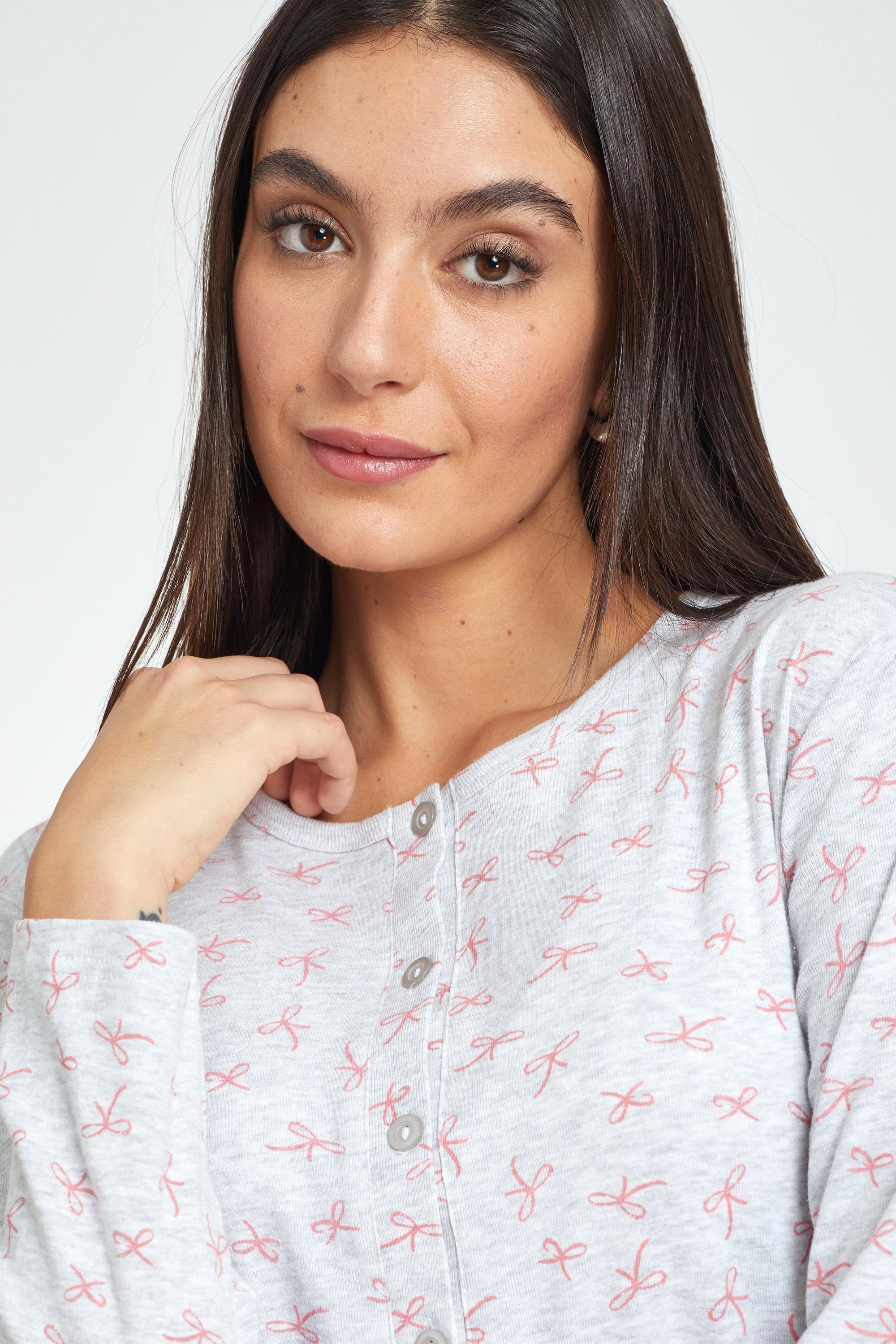 סט פיג'מה כפתורים הדפס פפיונים