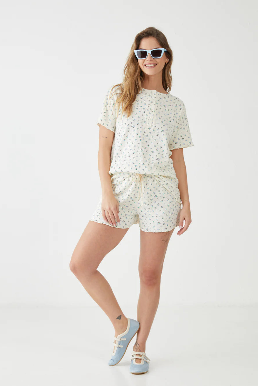 סט פיג'מה קצרה ריב פרחים