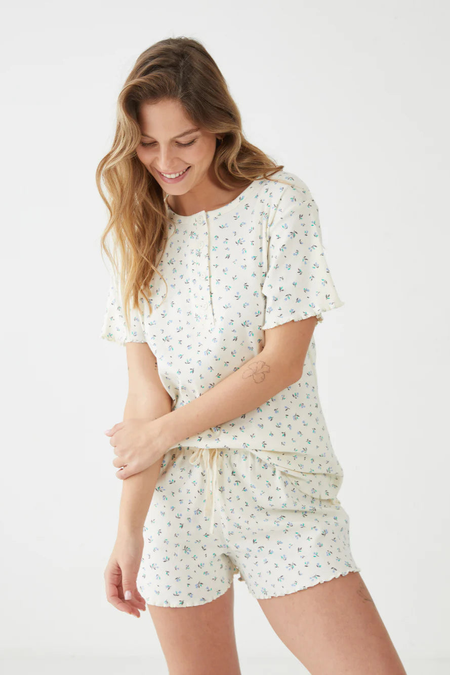 סט פיג'מה קצרה ריב פרחים