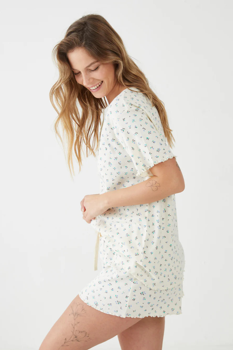 סט פיג'מה קצרה ריב פרחים