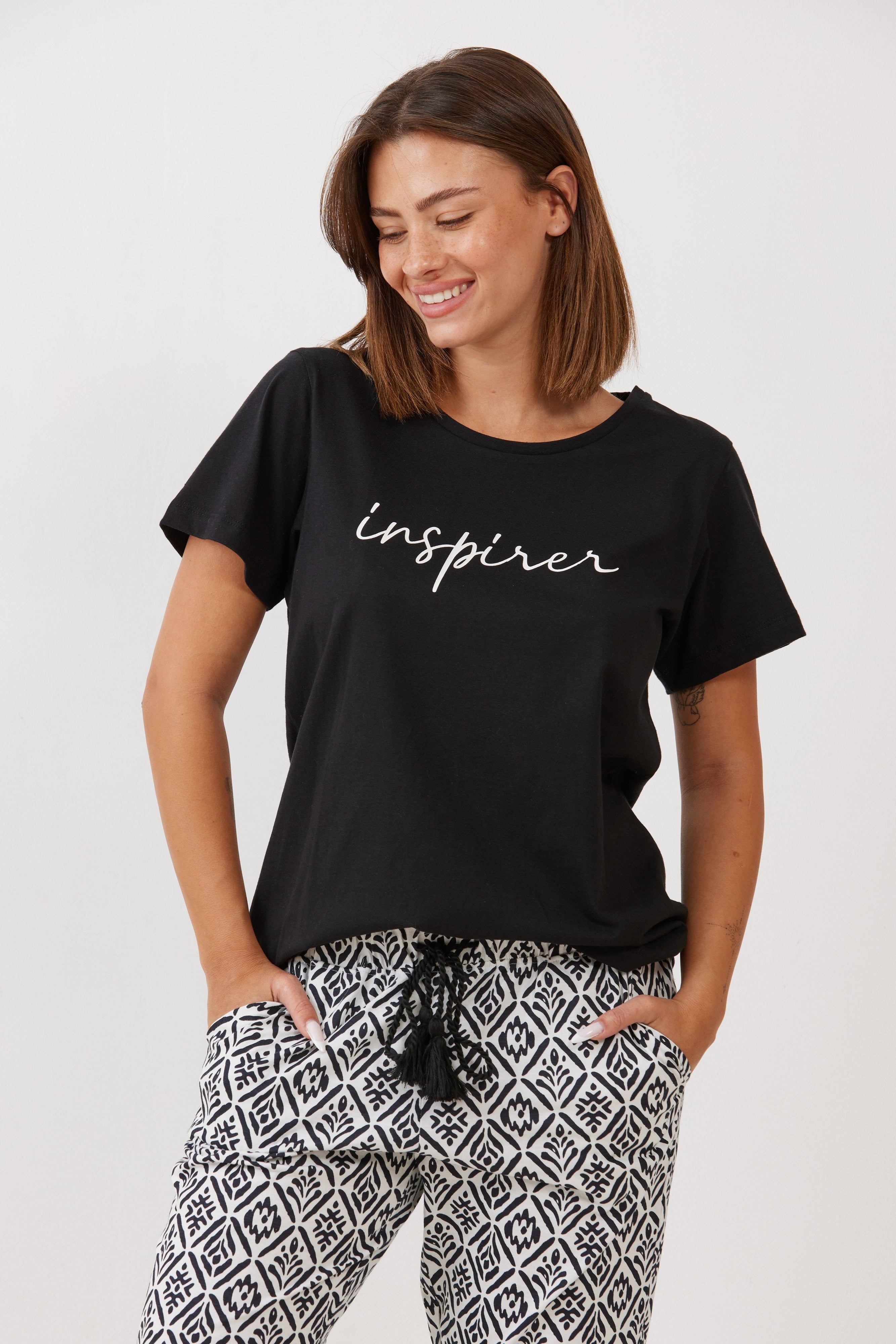 סט פיג'מה כותנה מכנס ארוך