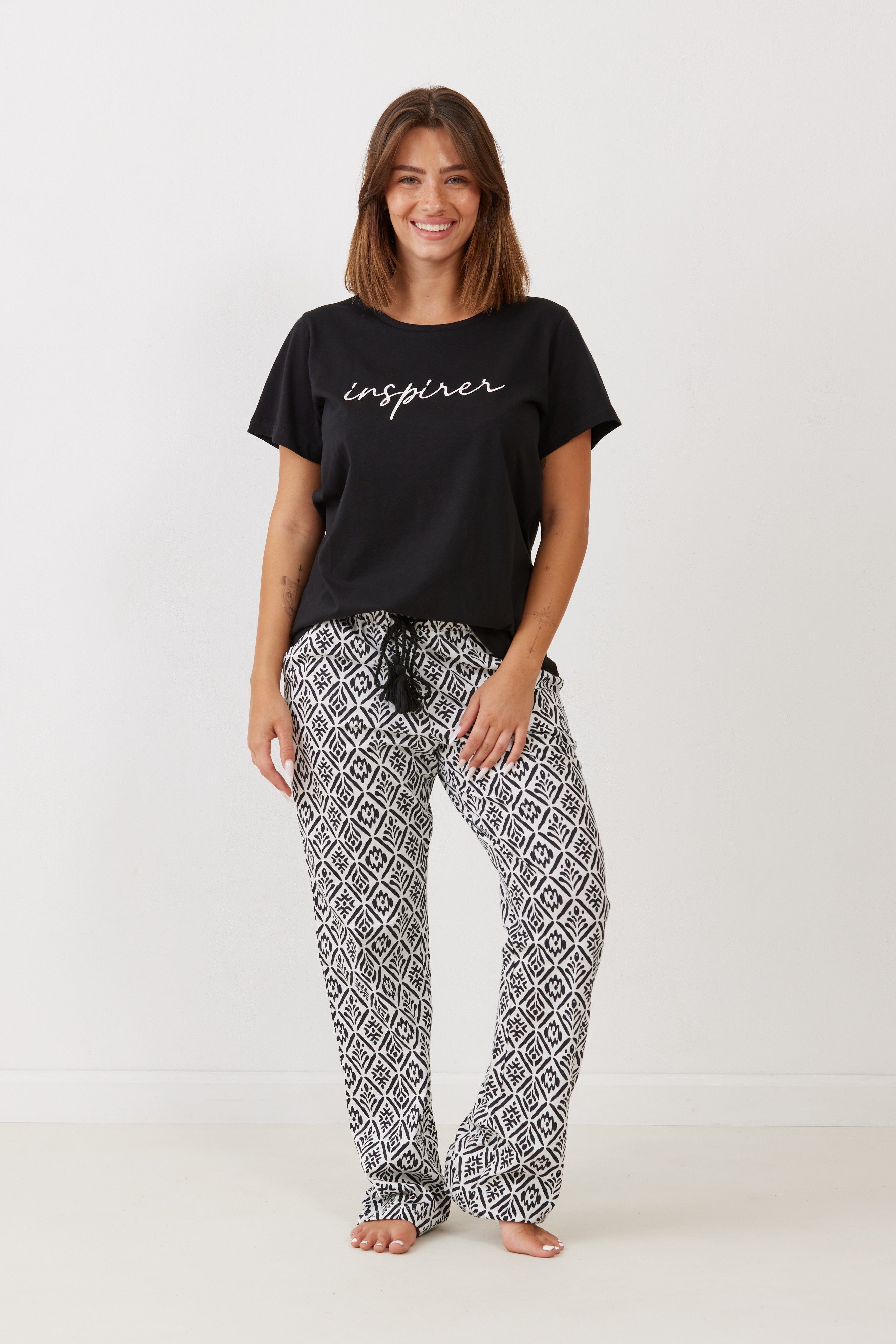 סט פיג'מה כותנה מכנס ארוך