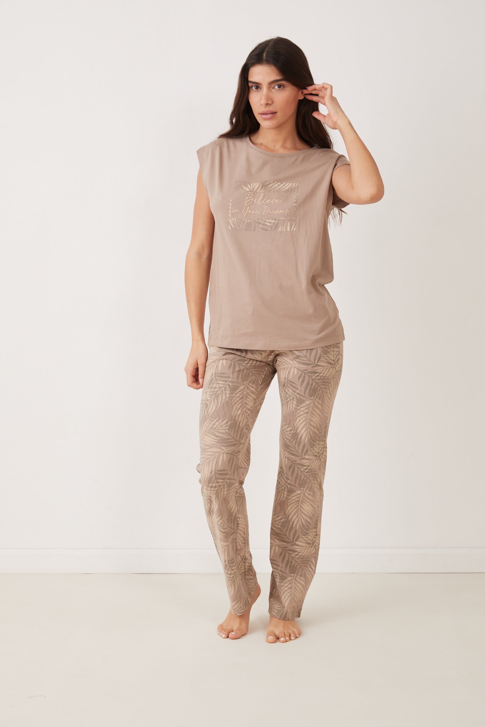 פיג'מה מכנס ארוך כותנה עלים