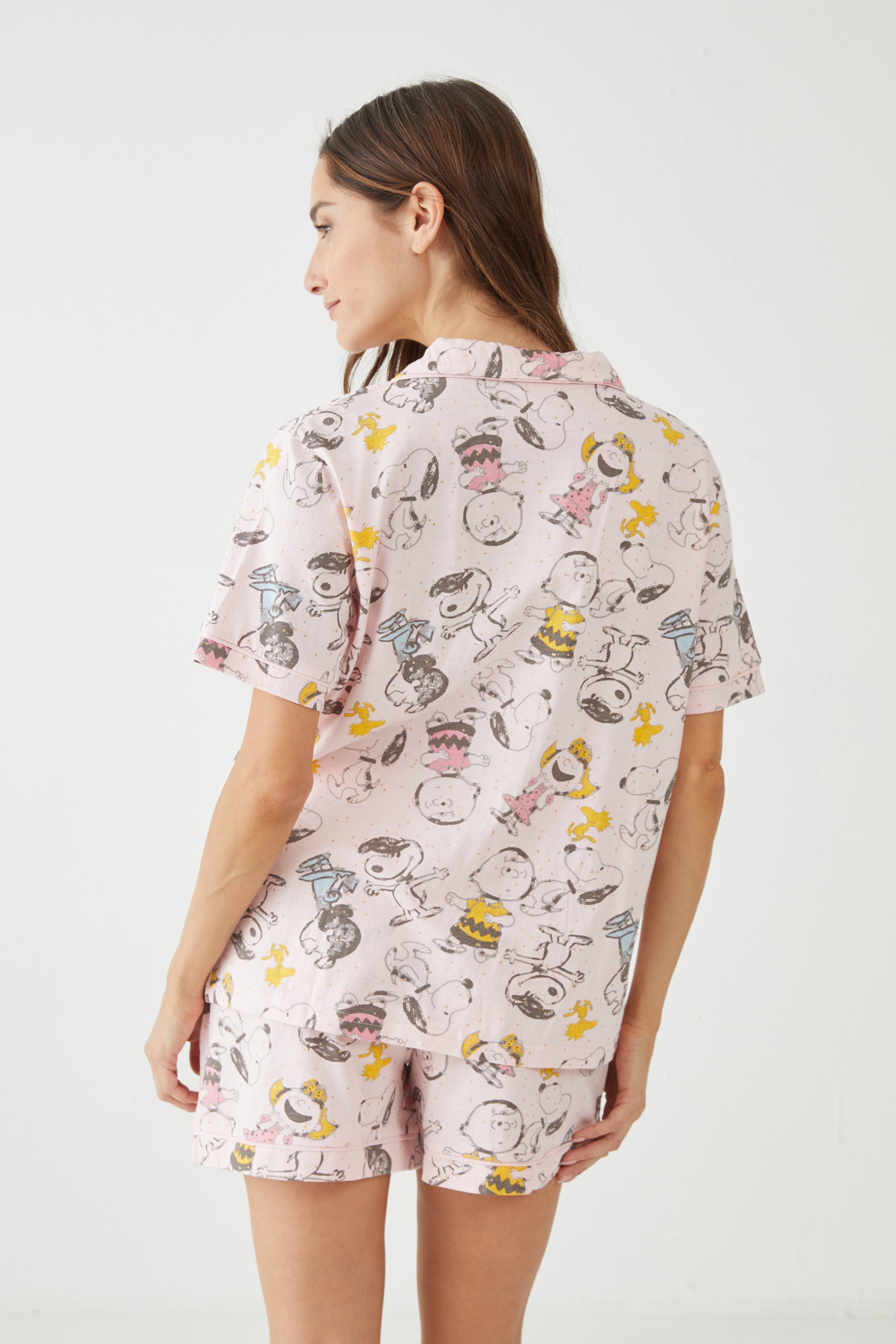 פיג'מת קיץ לנשים מכותנה עם הדפס סנופי