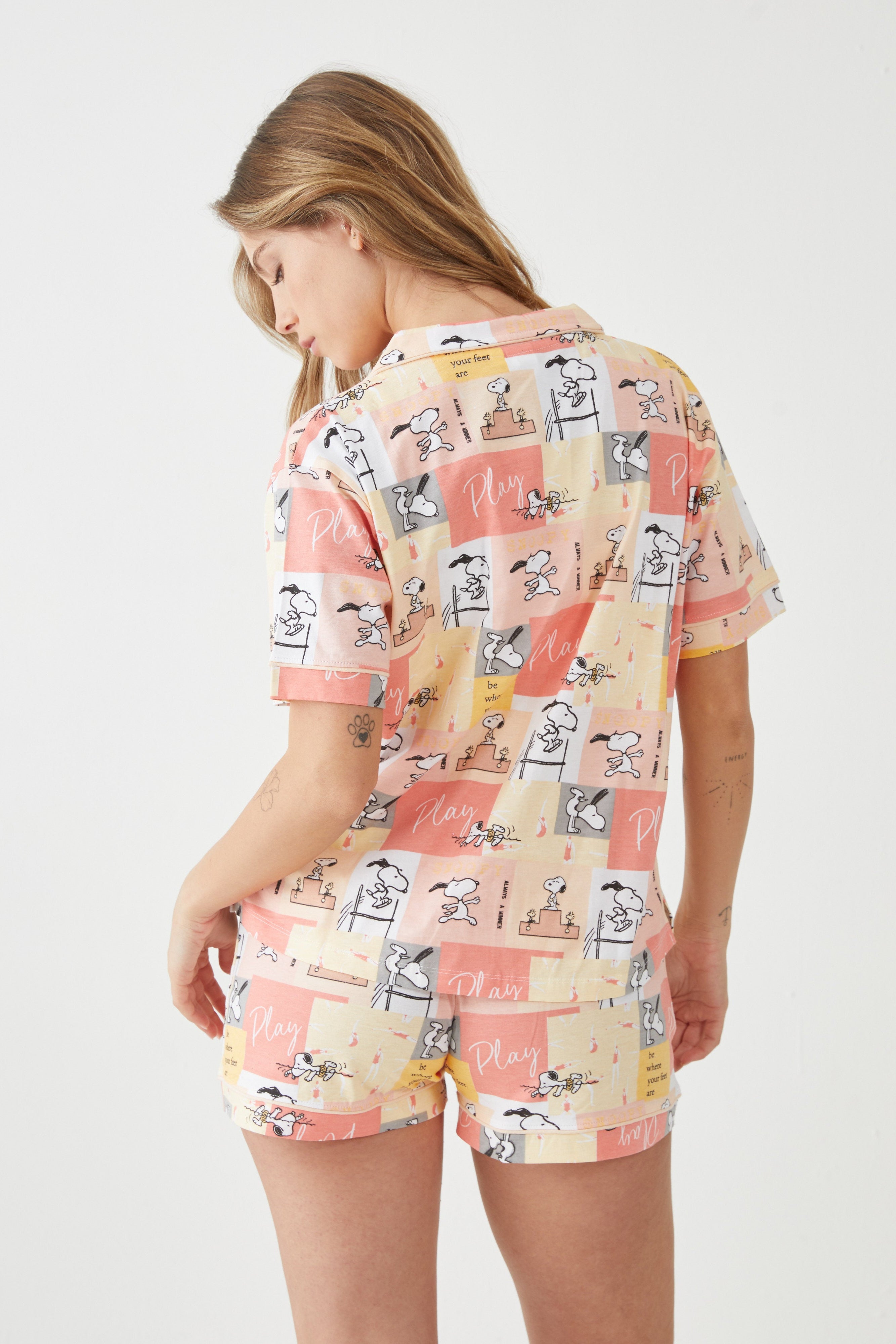 סט פיג'מה סנופי מכופתרת 100% כותנה