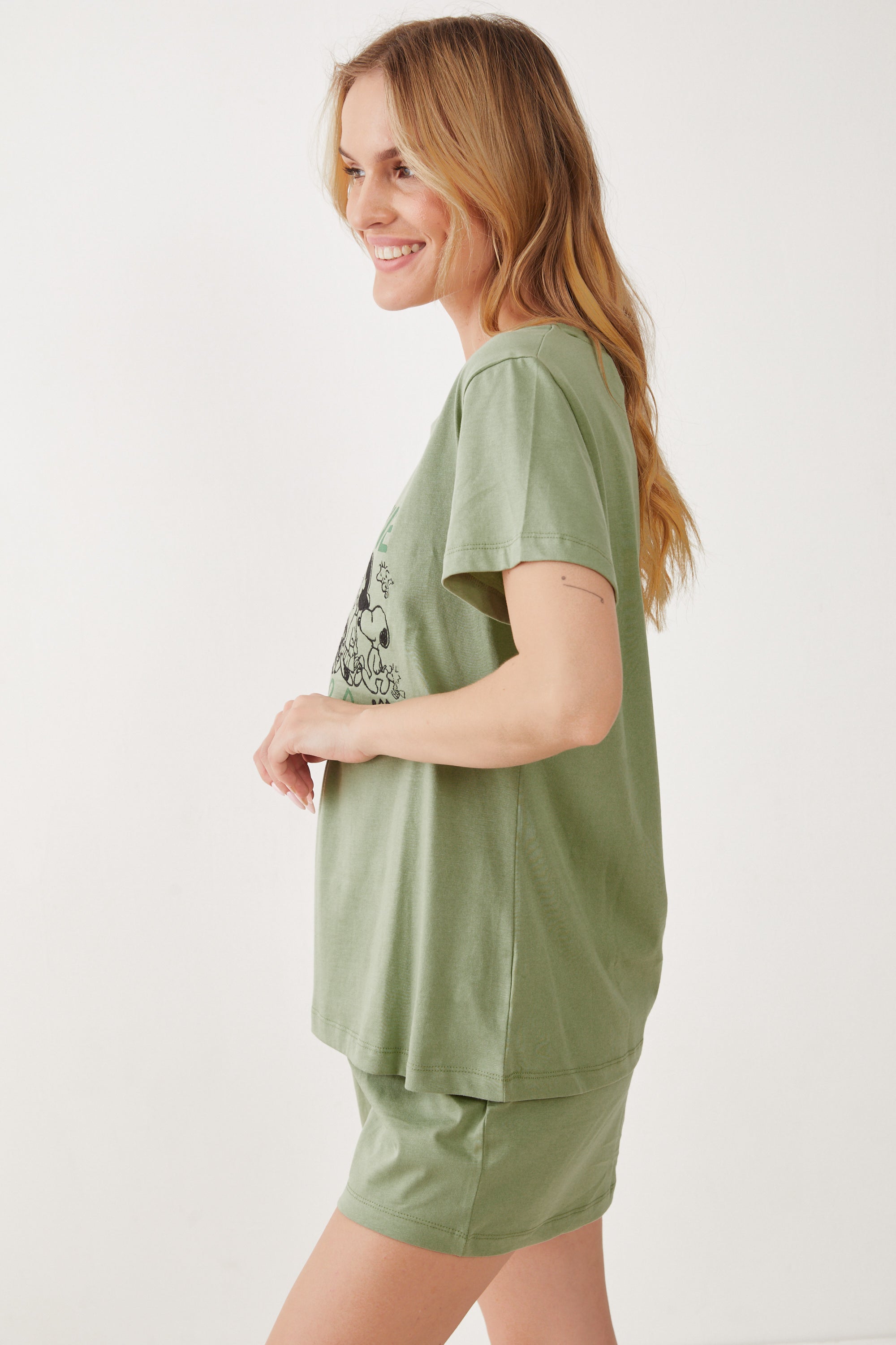 פיג'מה קצרה כותנה סנופי שמח