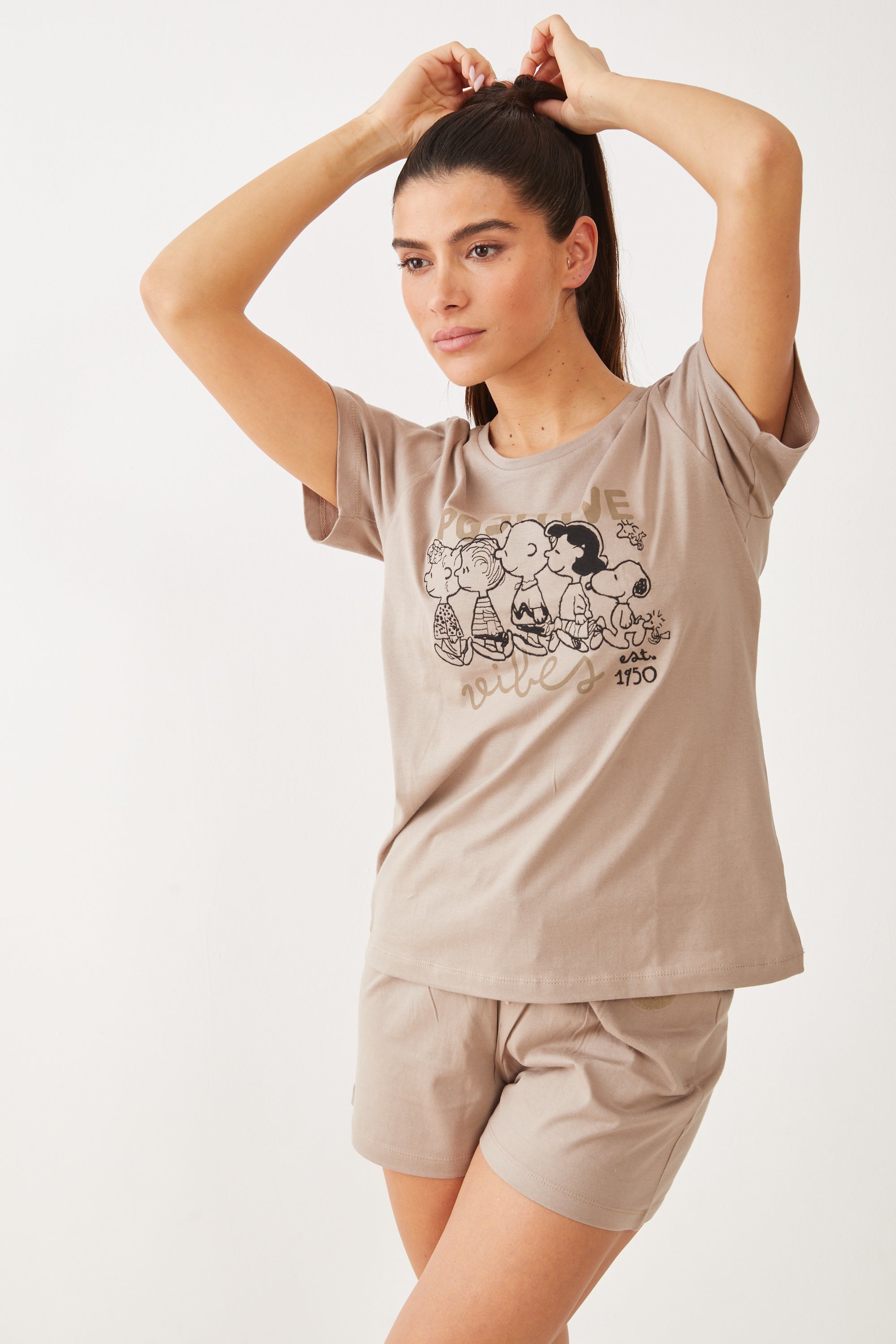 פיג'מה קצרה כותנה סנופי שמח