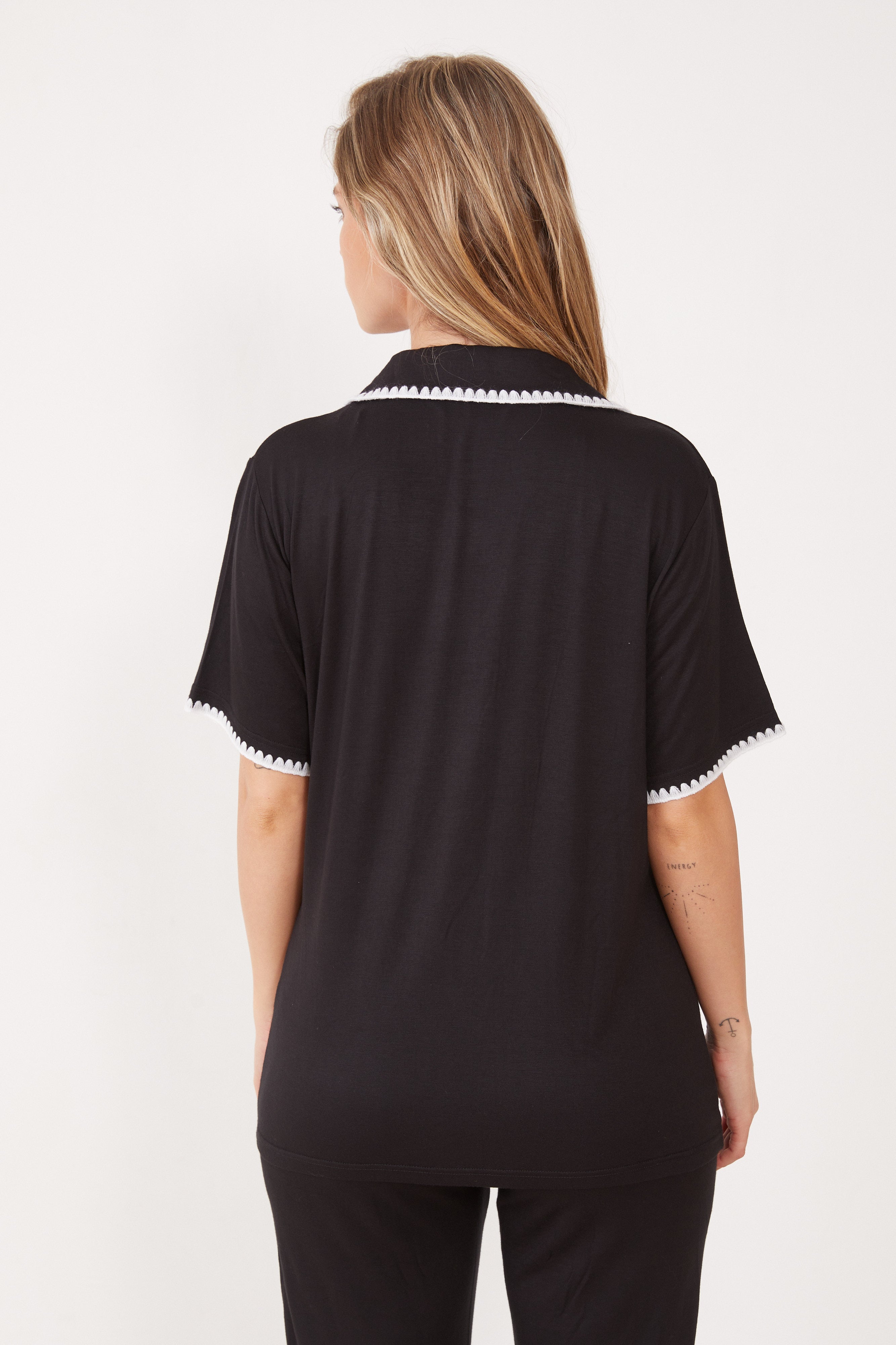 סט פיג'מה ויסקוזה מכופתרת מכנס ארוך