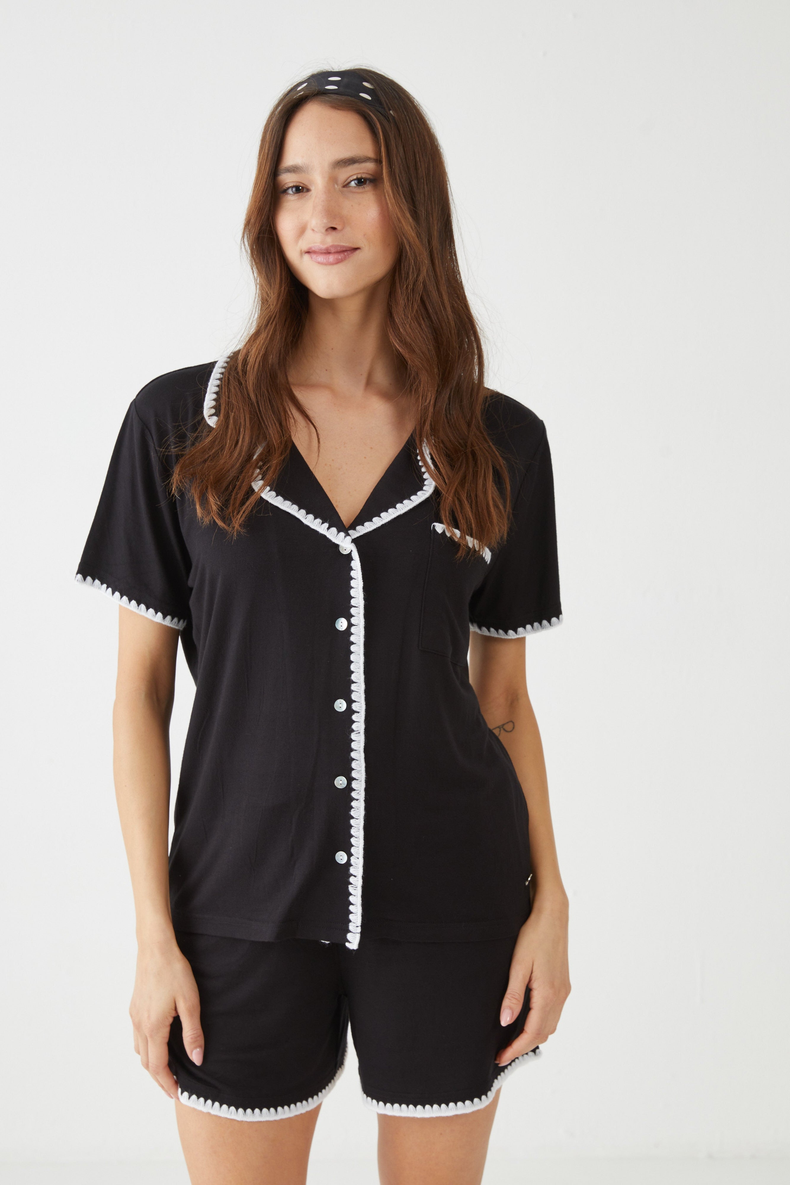 סט פיג'מה ויסקוזה מכופתרת קצרה