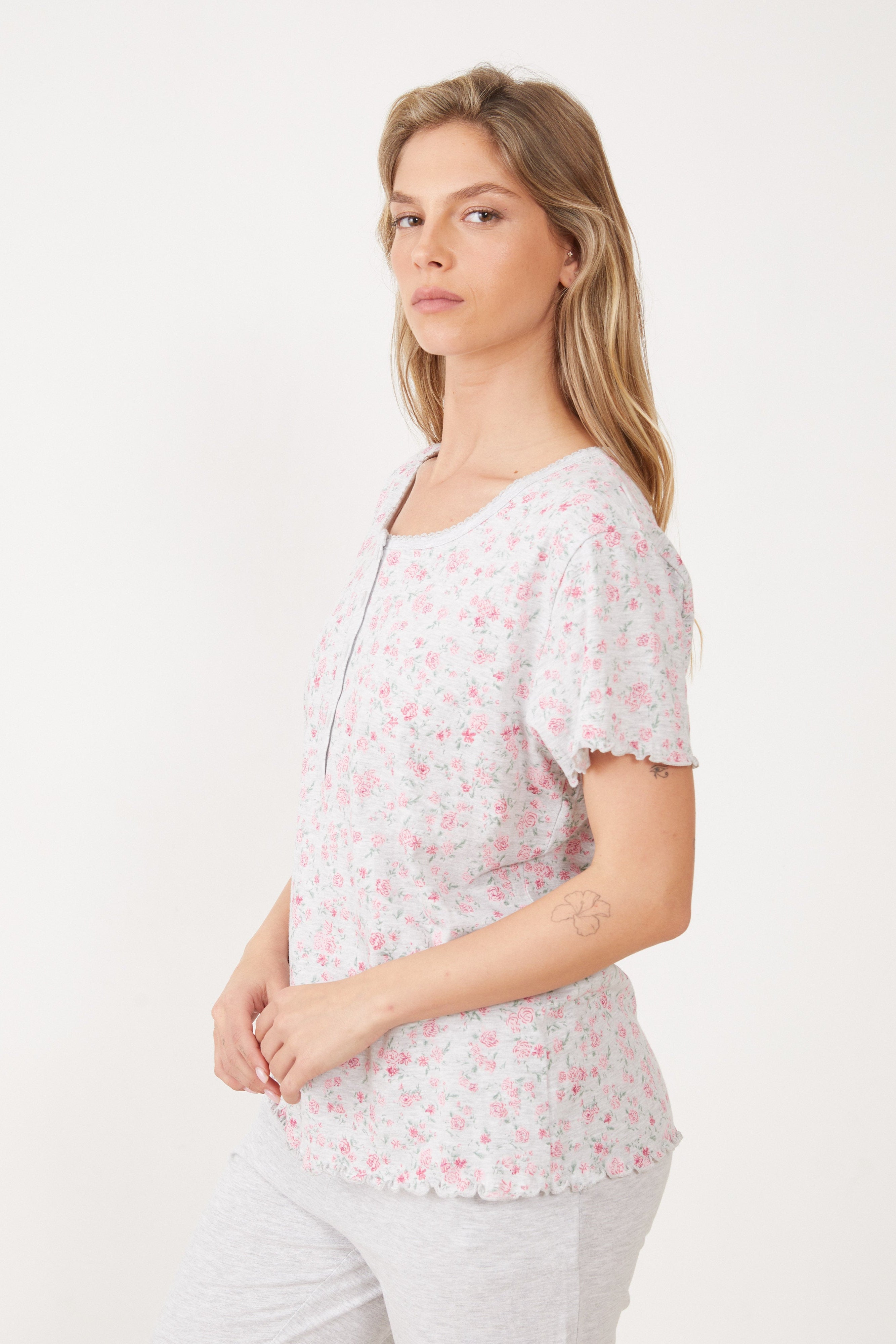 פיג'מת קיץ כותנה מכנס ארוך