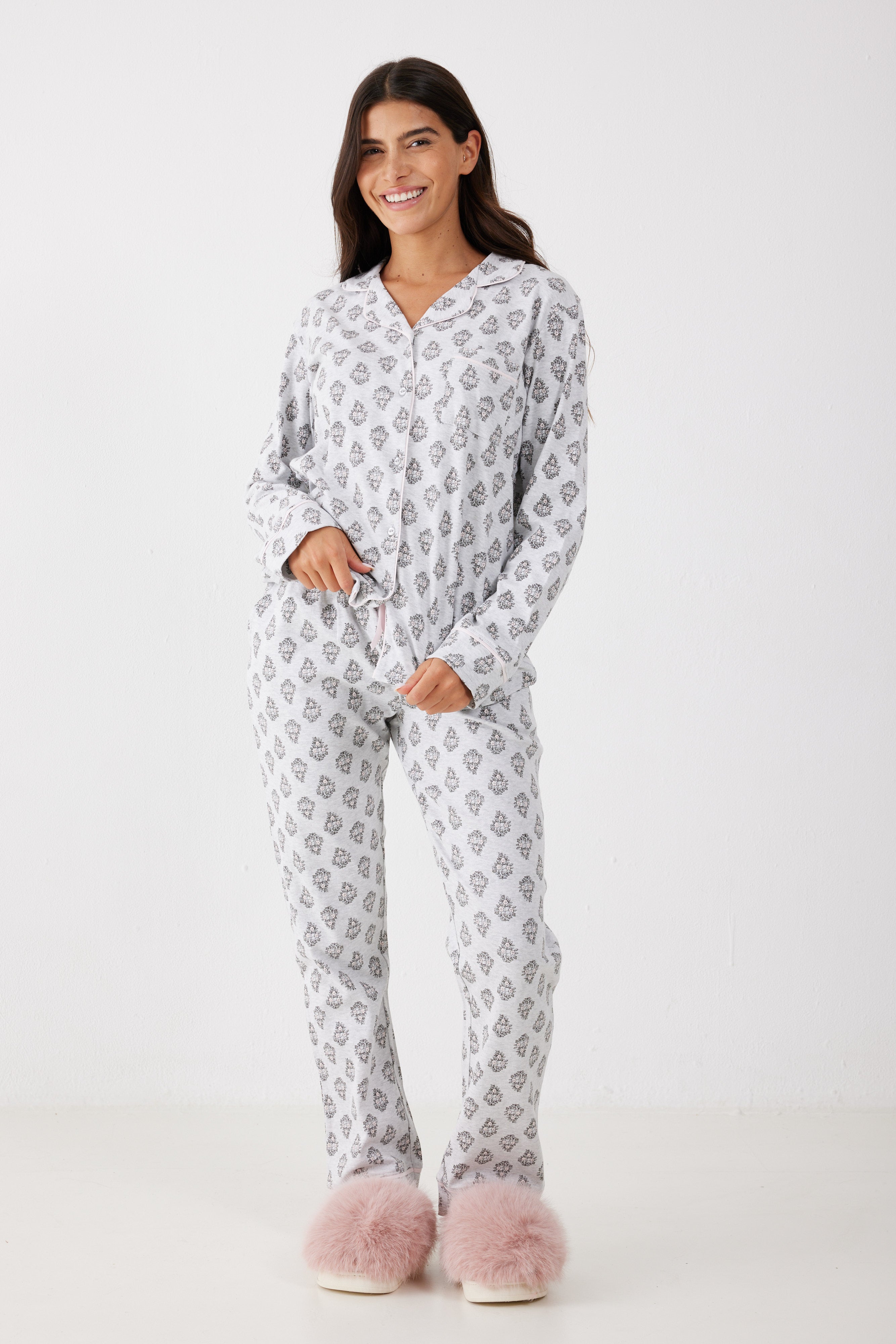 פיג'מה מכופתרת כותנה