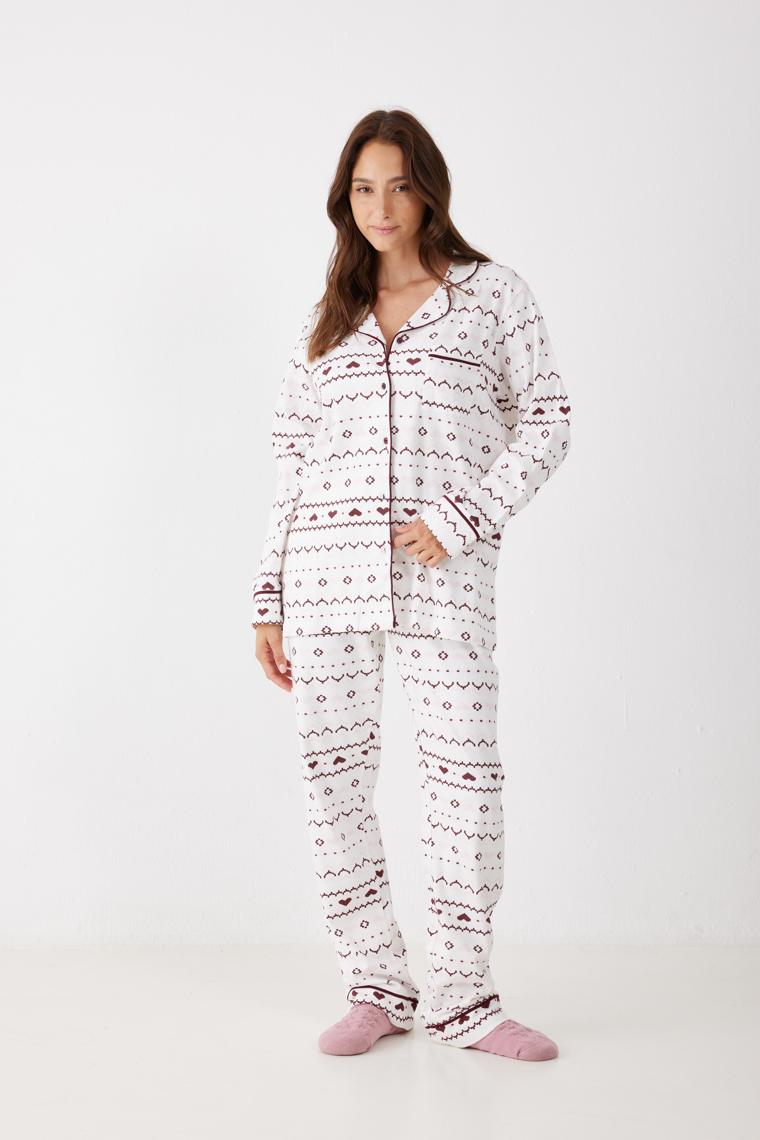 פיג'מה מכופתרת 100% כותנה