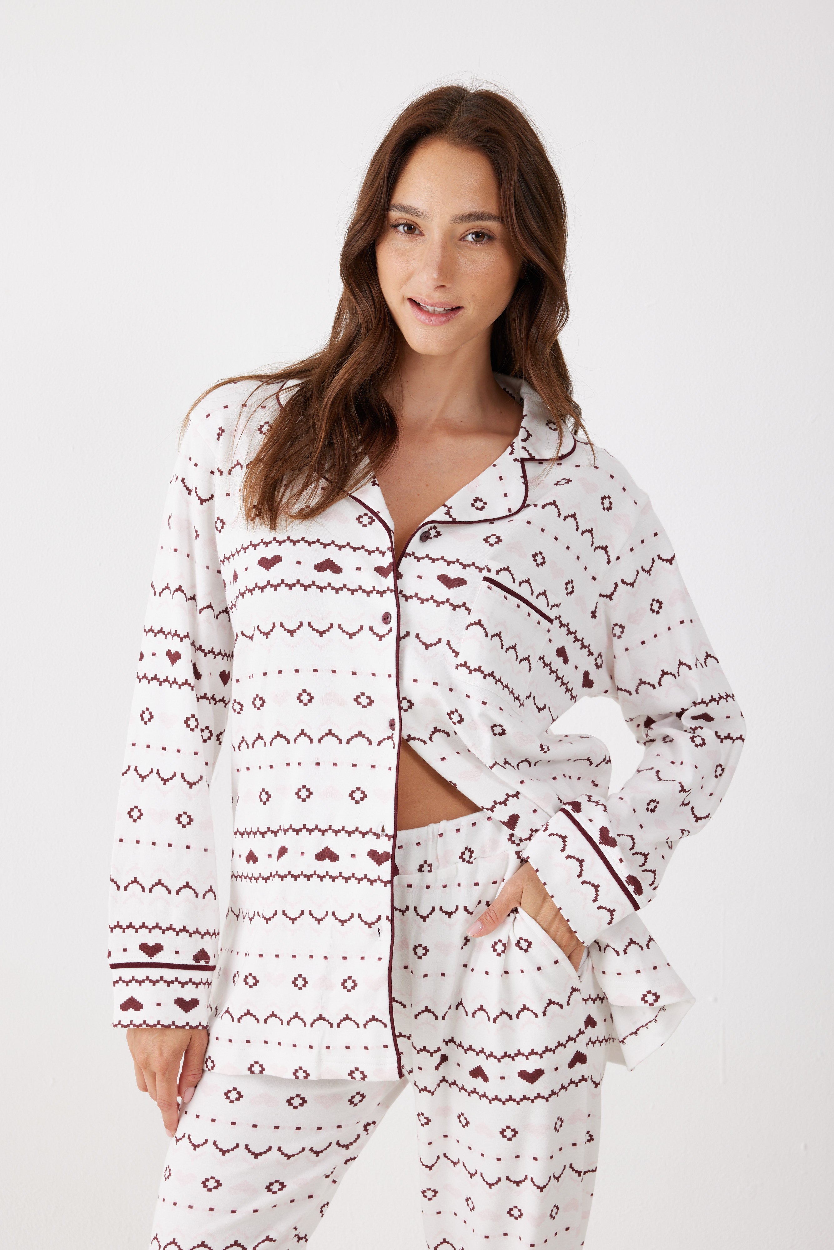 פיג'מה מכופתרת 100% כותנה