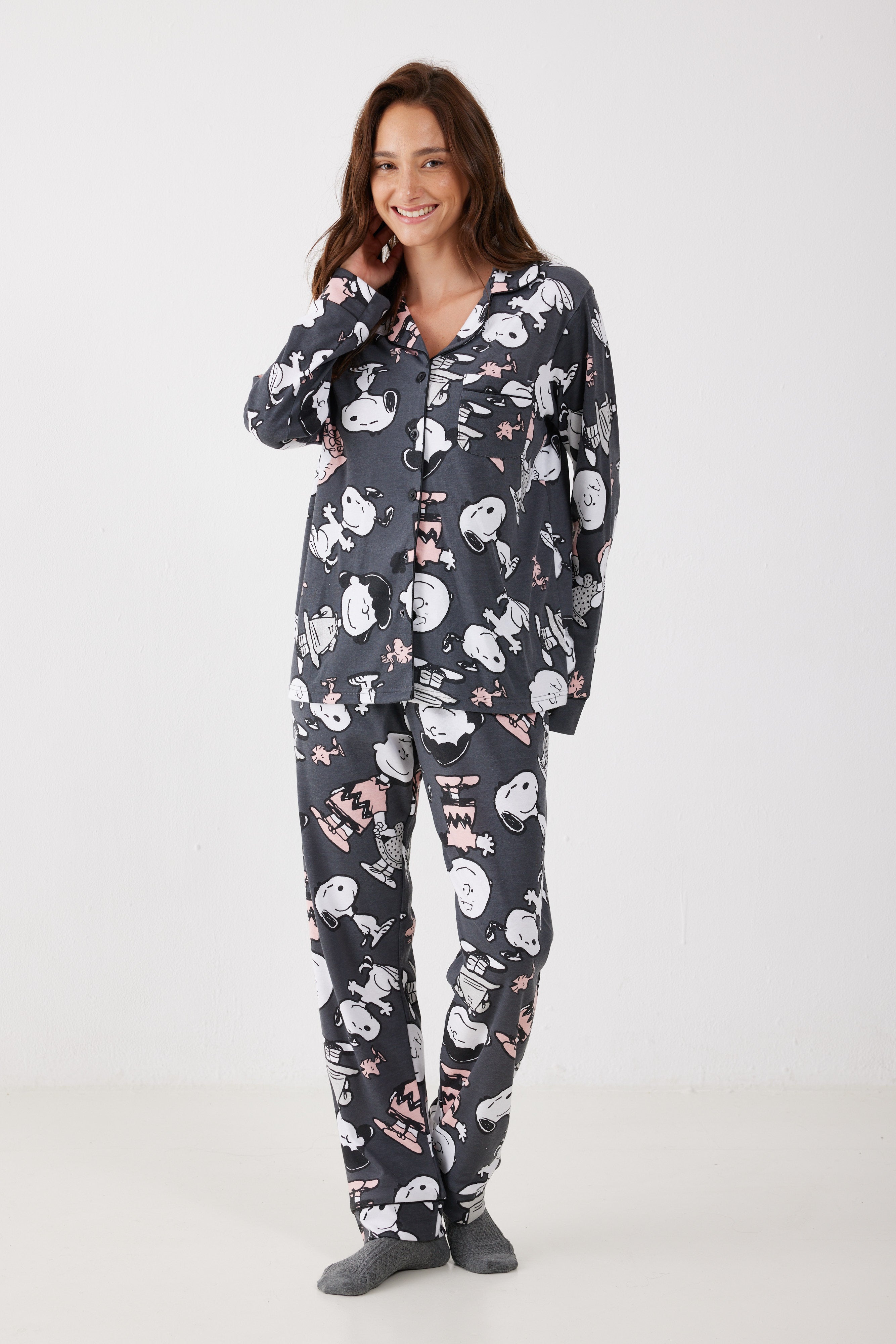 פיג'מה סנופי אינטרלוק מכופתרת
