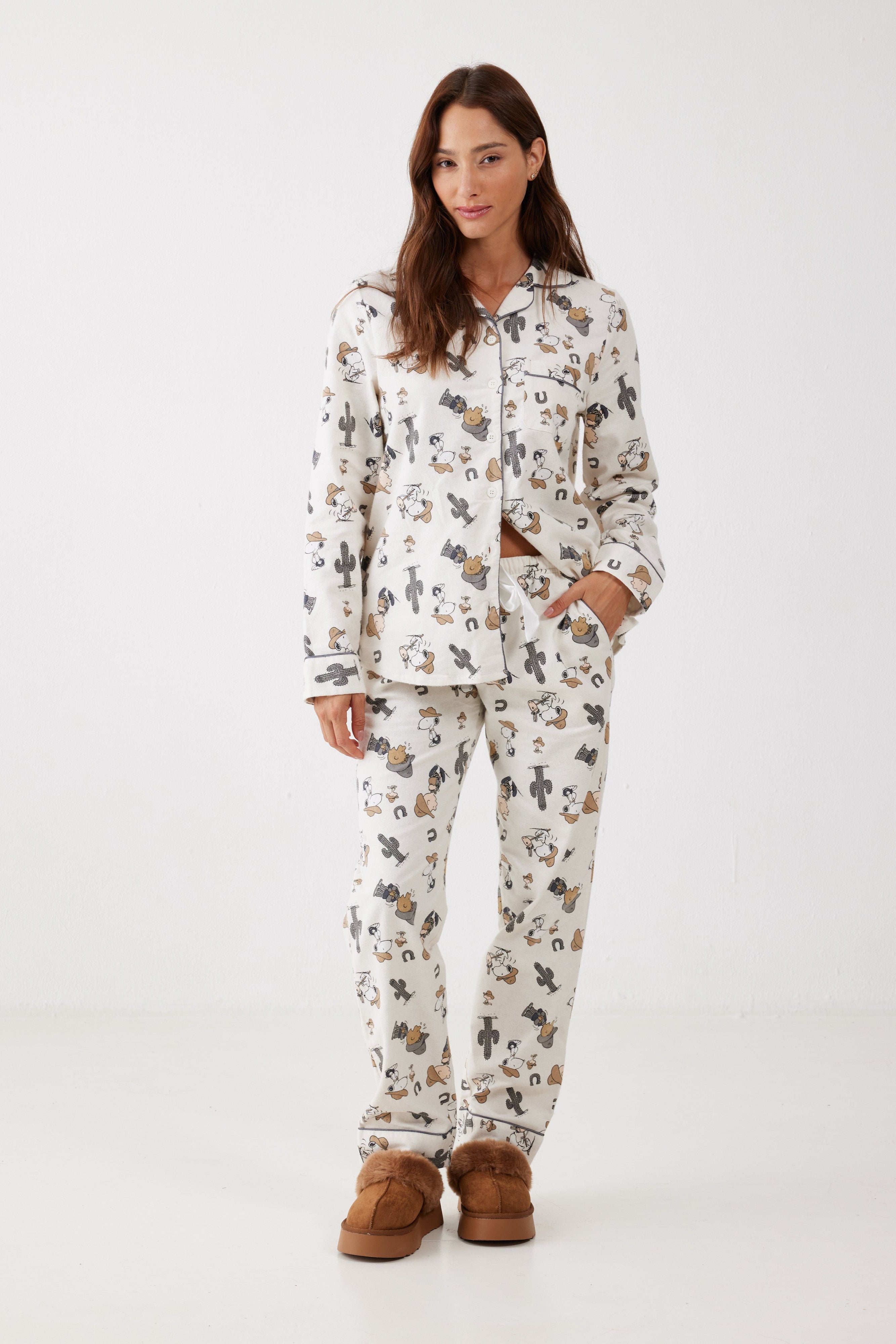 סט פיג'מה מכופתרת כותנה