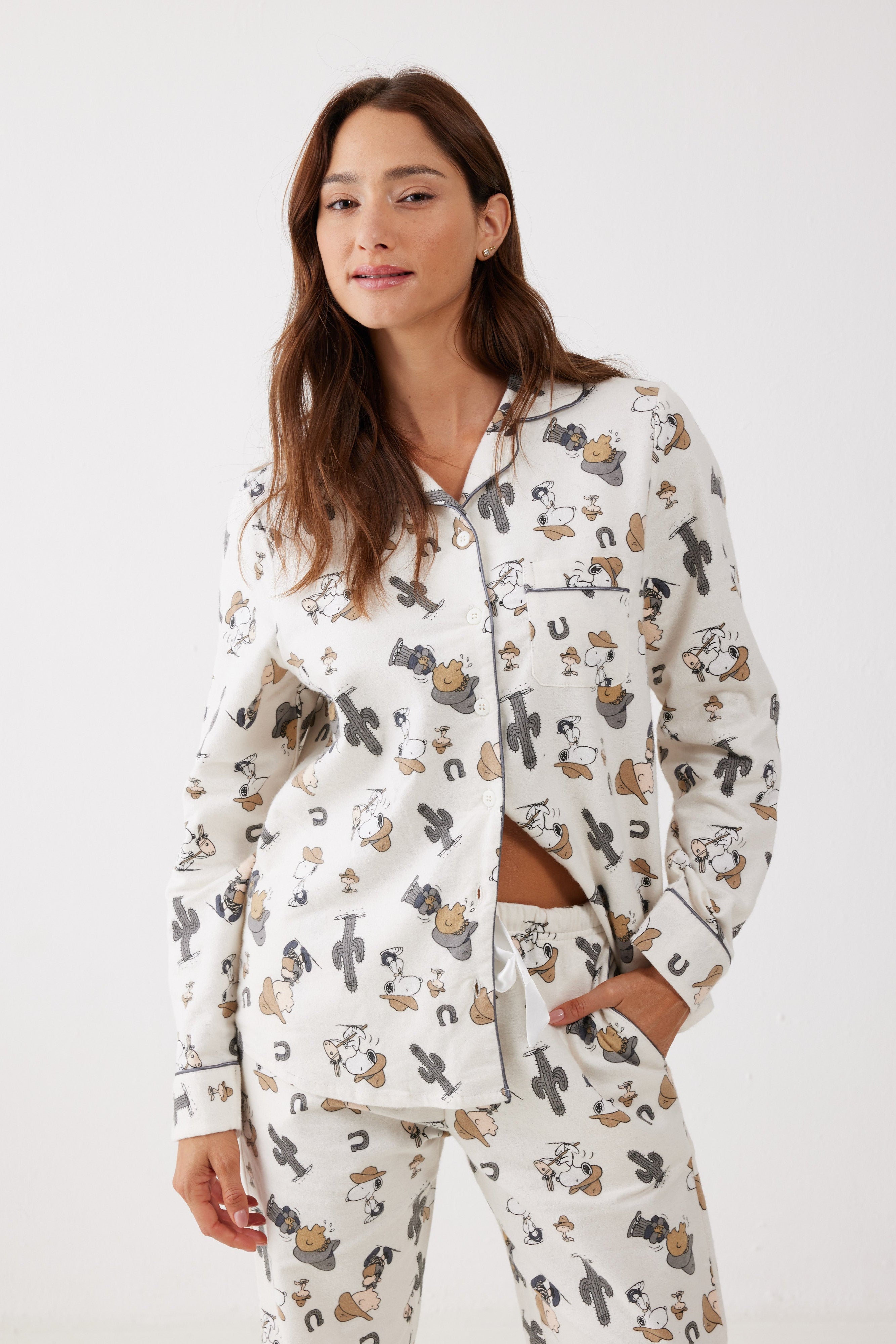 סט פיג'מה מכופתרת כותנה