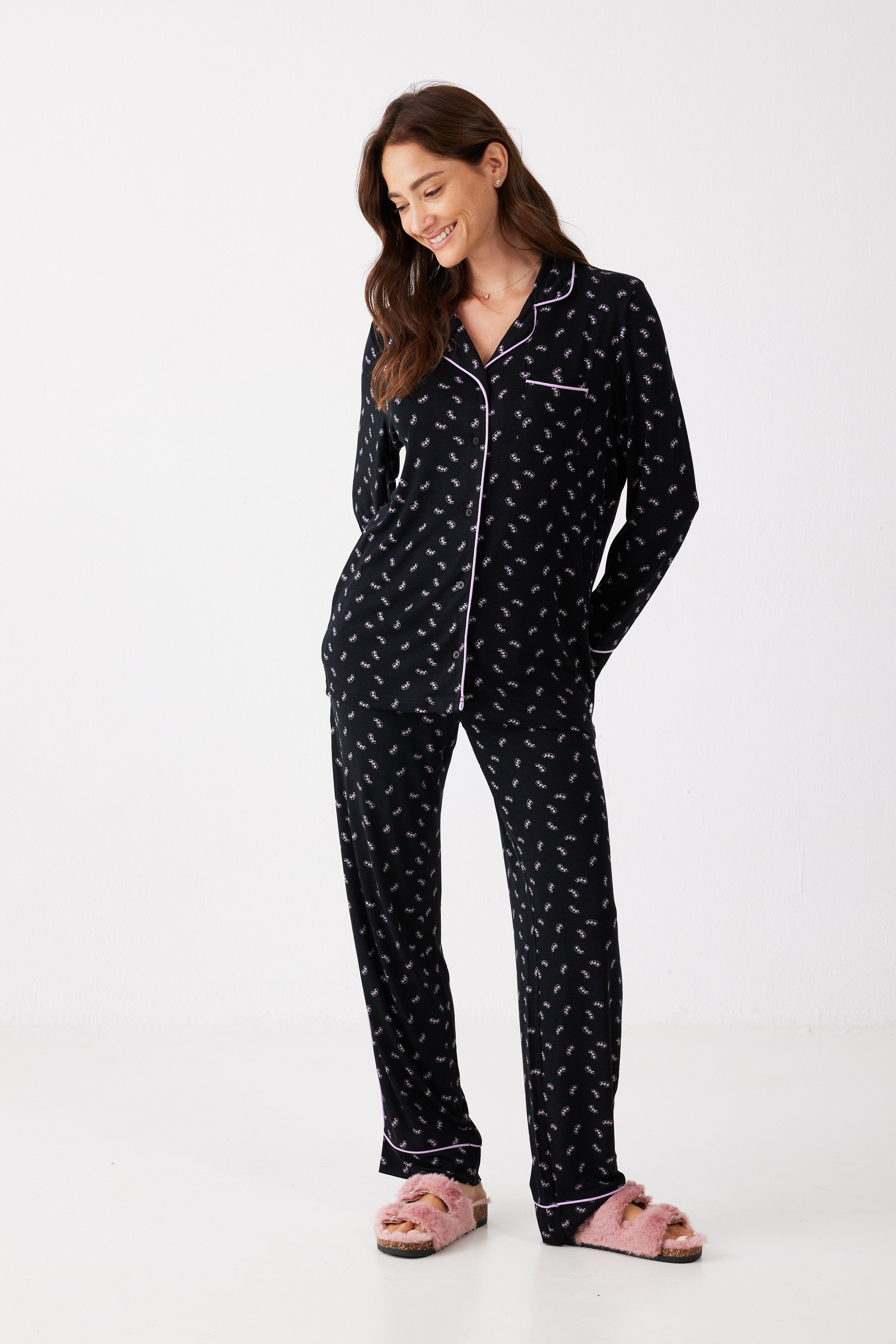 פיג'מה מכופתרת הדפס ויסקוזה