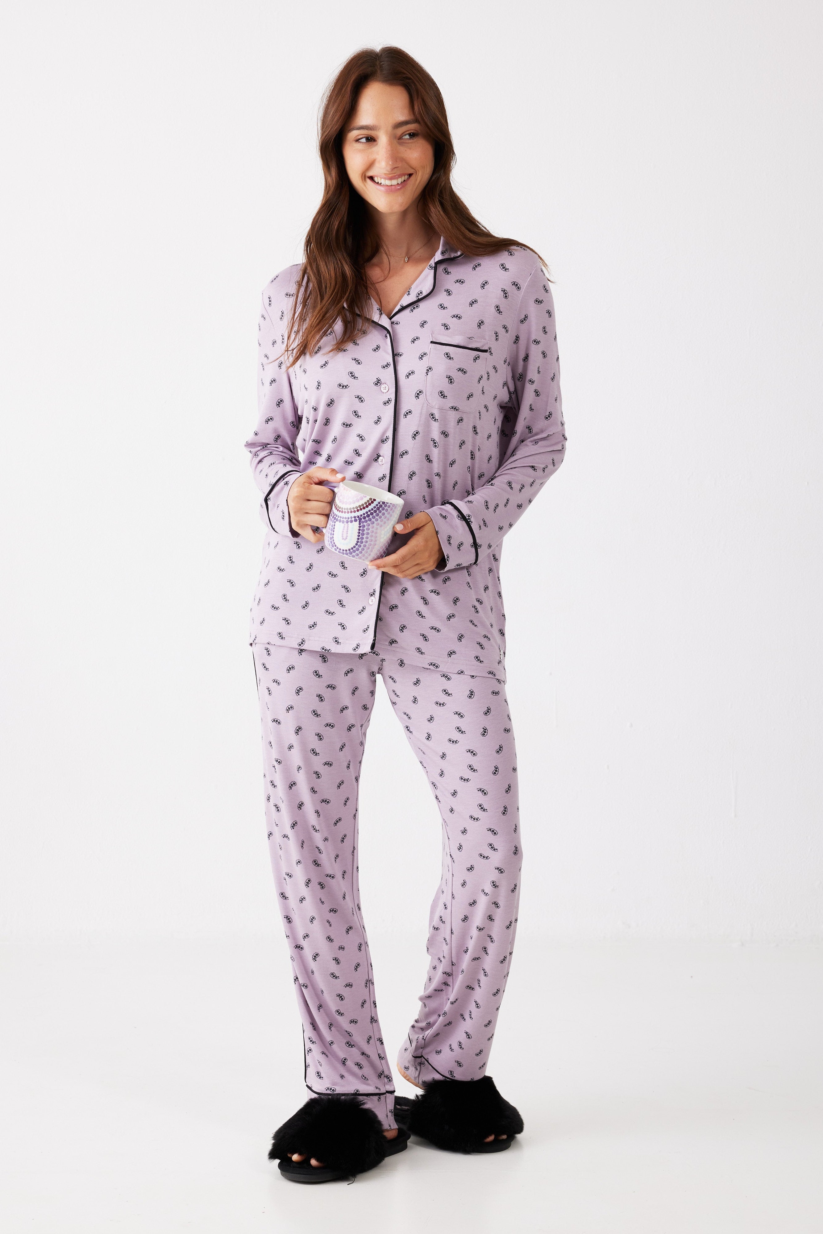 פיג'מה מכופתרת הדפס ויסקוזה