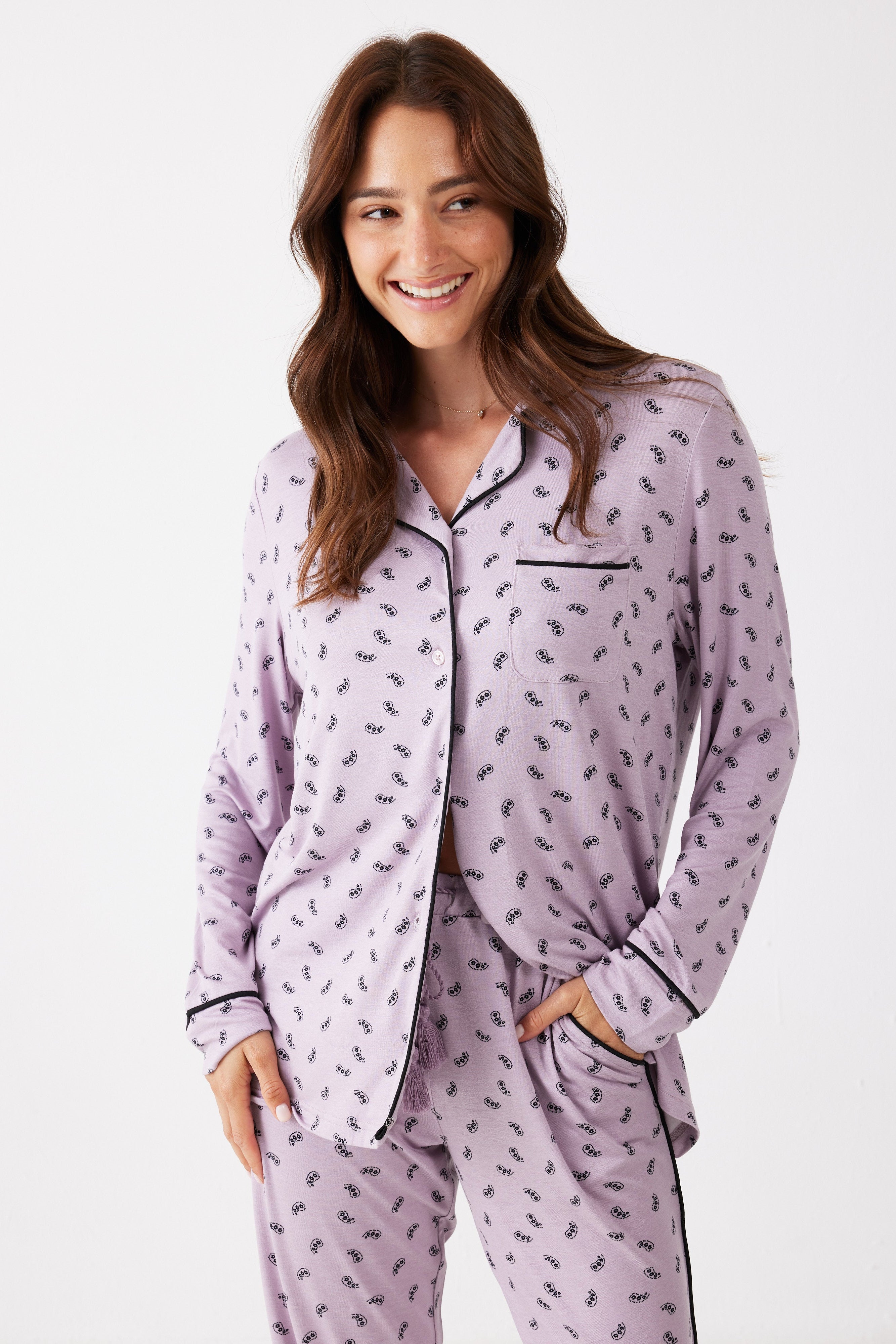 פיג'מה מכופתרת הדפס ויסקוזה