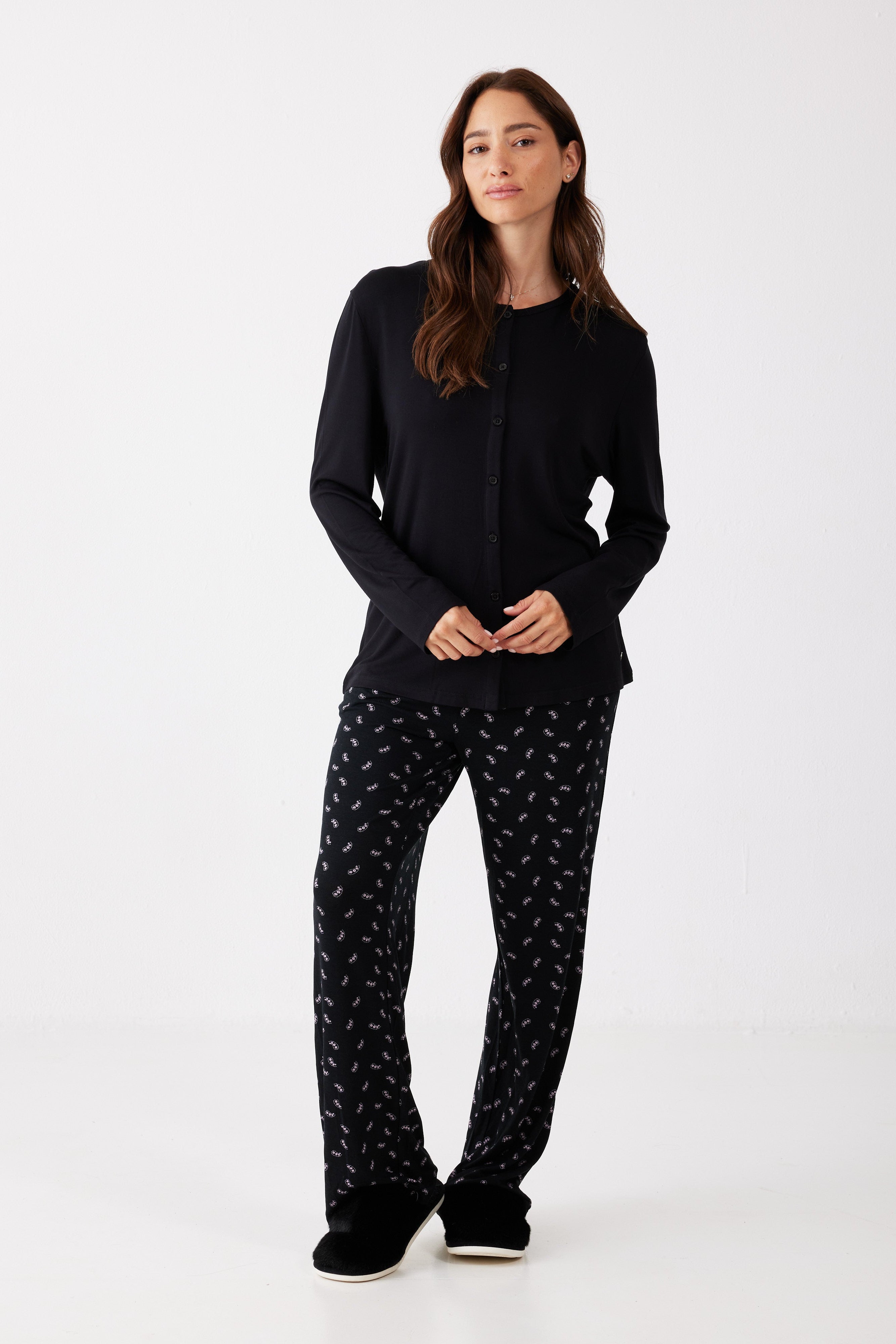 פיג'מה כפתורים הדפס ויסקוזה