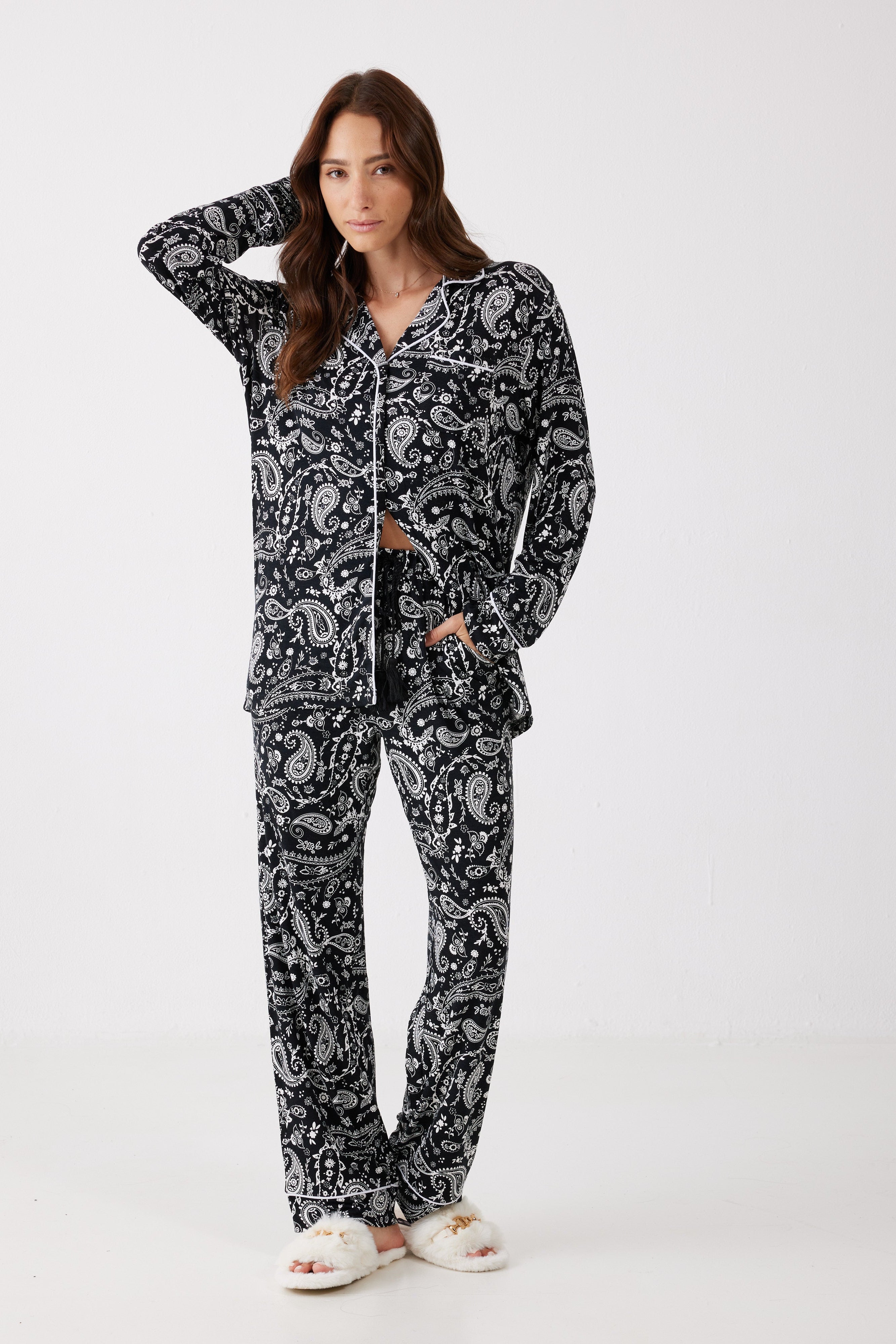 פיג'מה מכופתרת פייזלי ויסקוזה