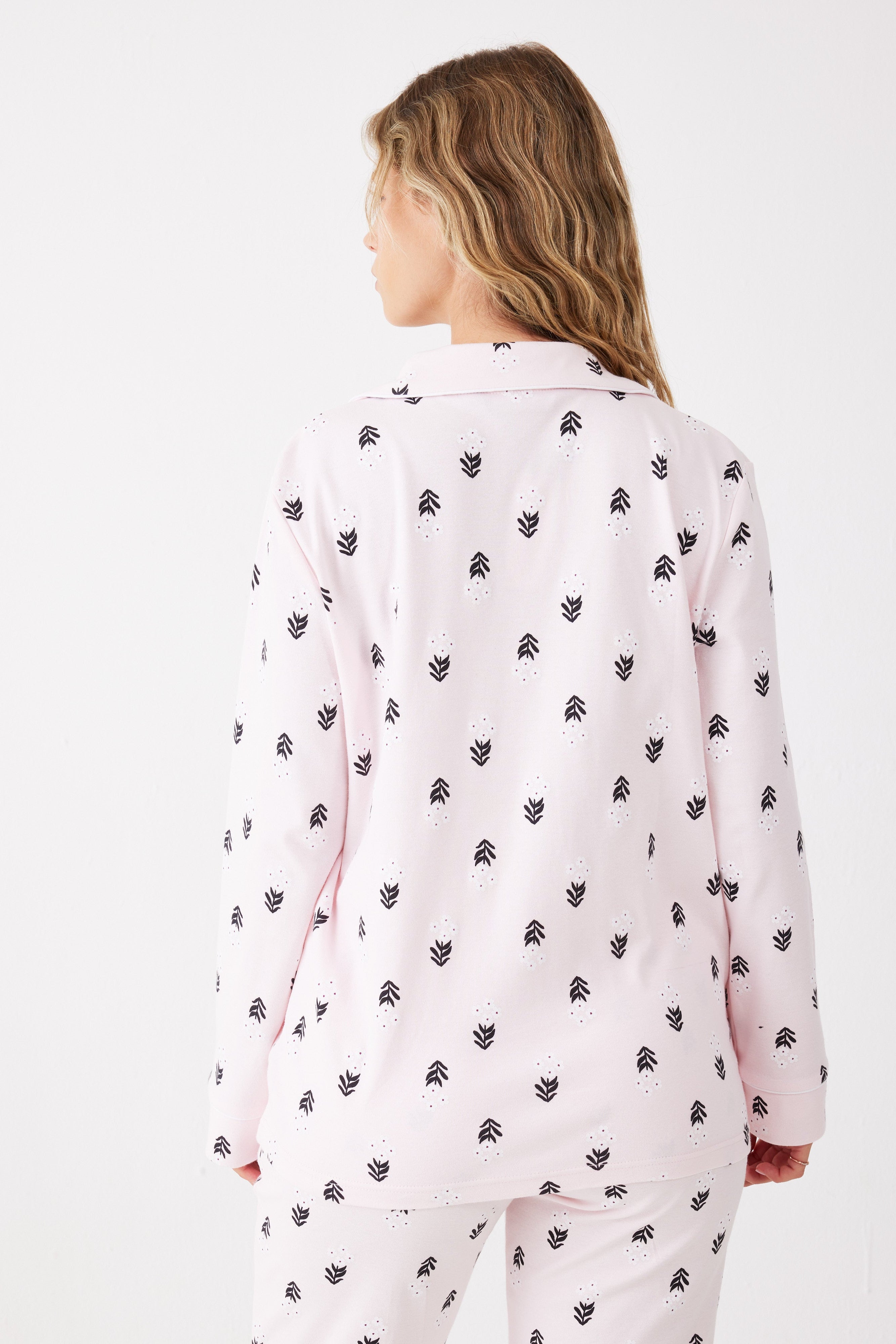 פיג'מה מכופתרת פרחים כותנה