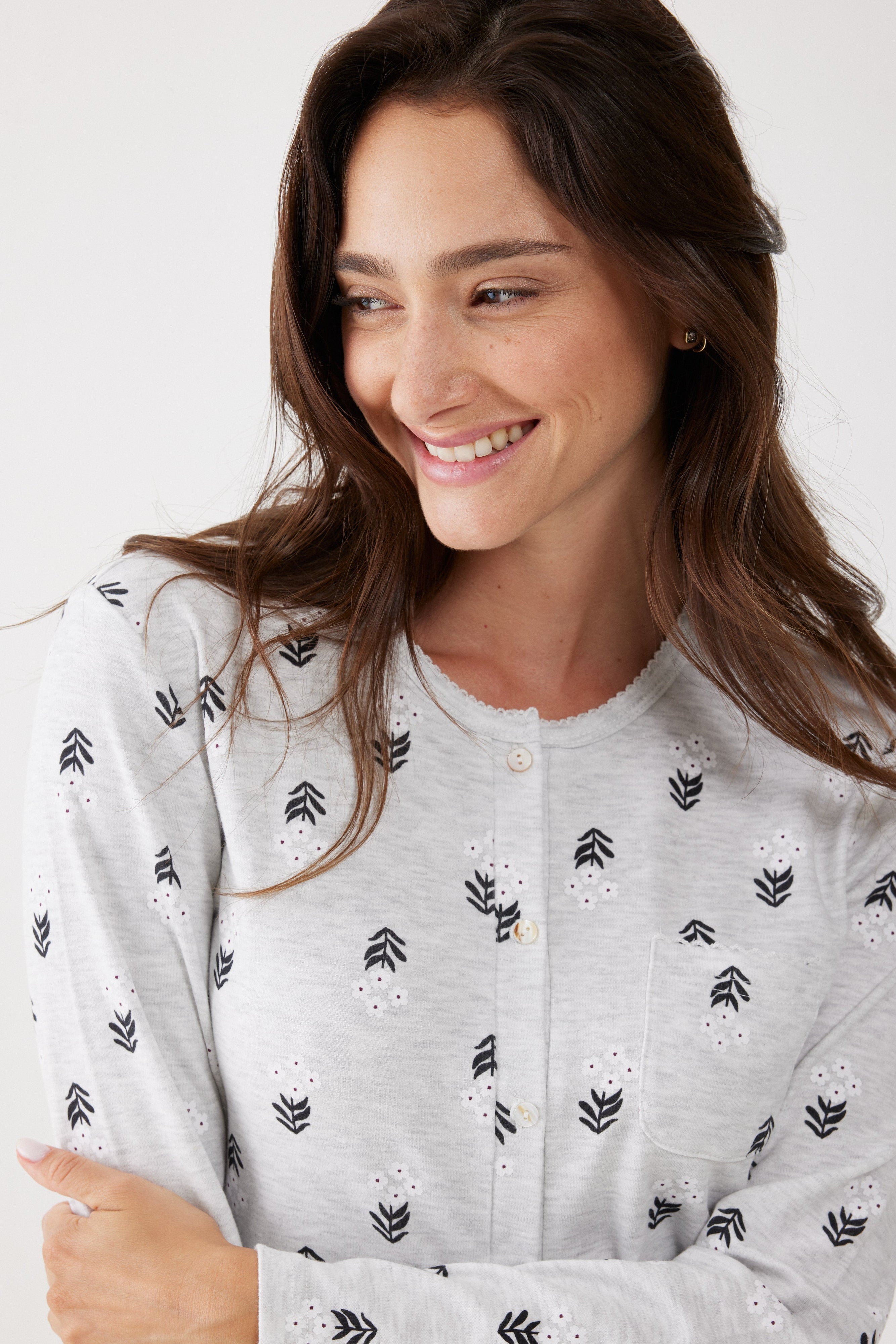 פיג'מה מכופתרת פרחים כותנה