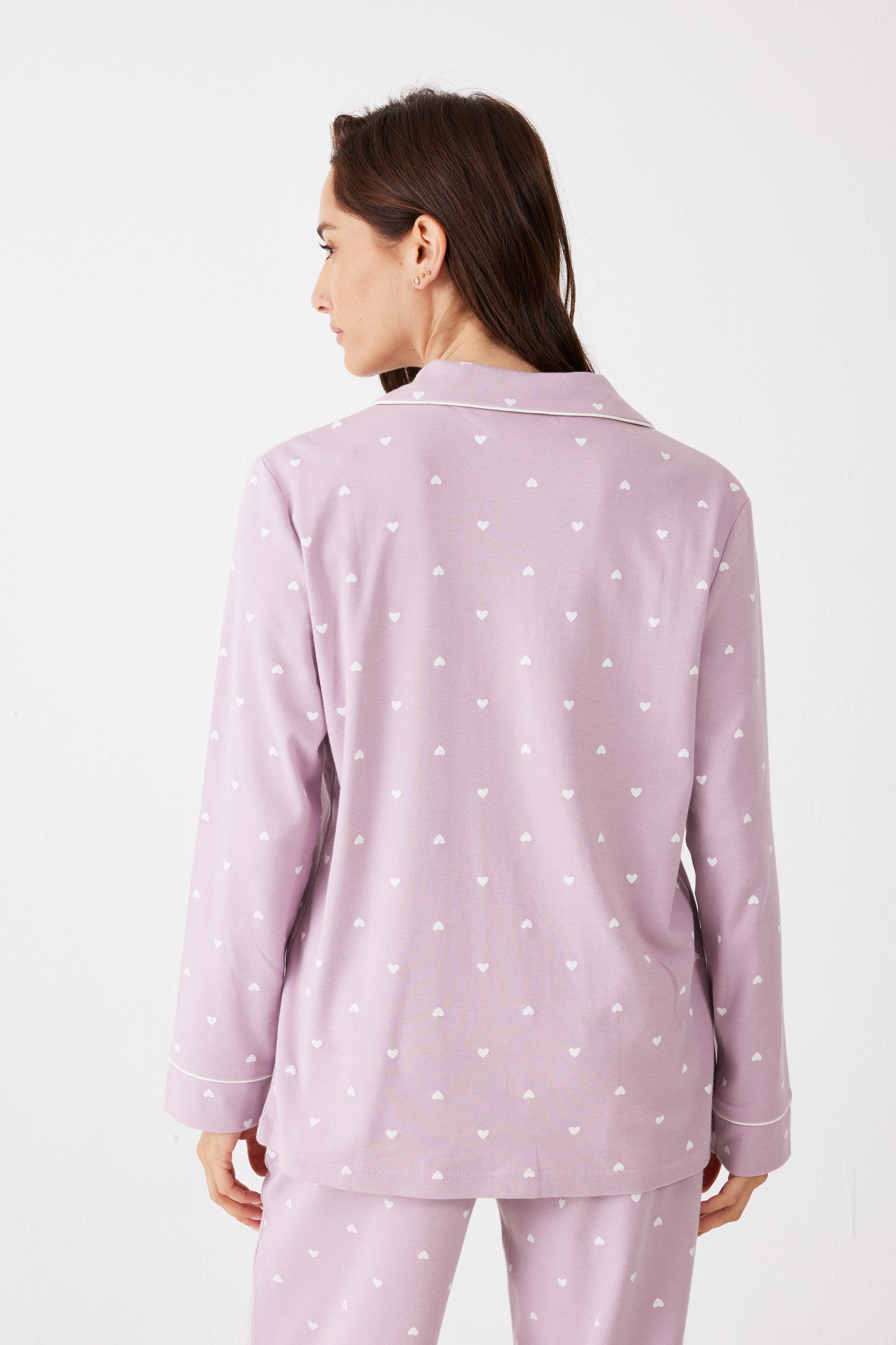פיג'מה מכופתרת לבבות כותנה