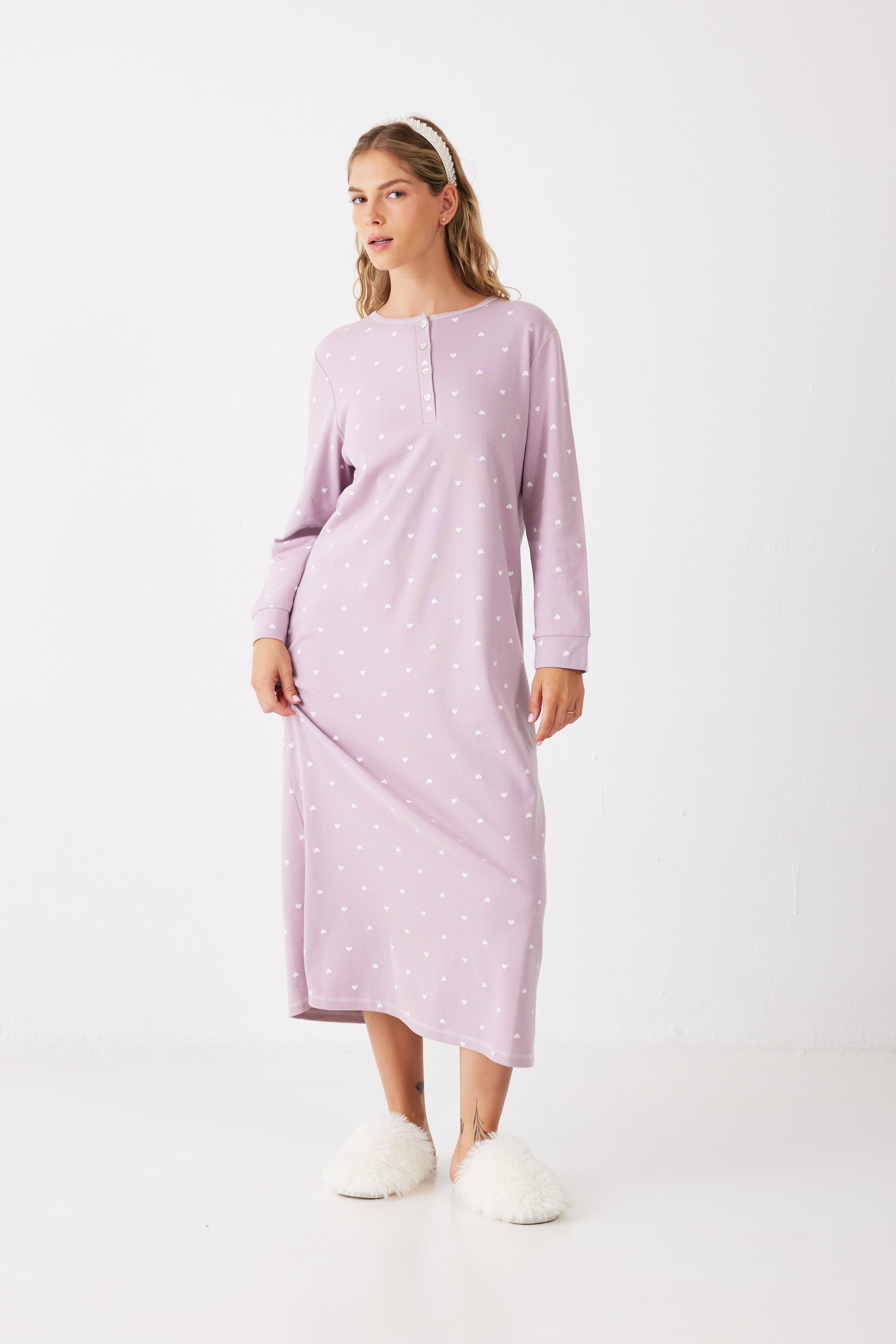 כותונת לילה לבבות כותנה