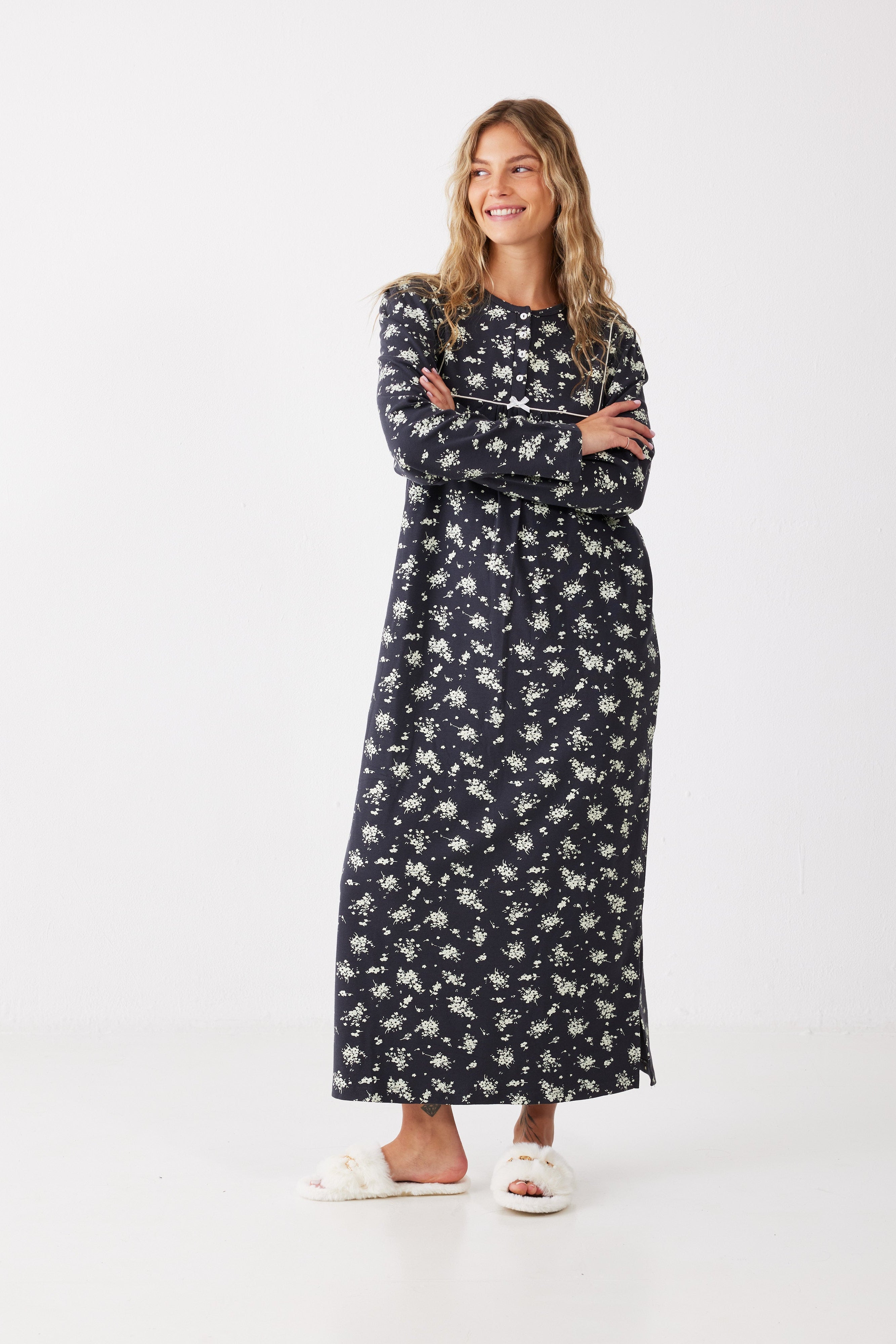 כותונת לילה פרחונית כותנה