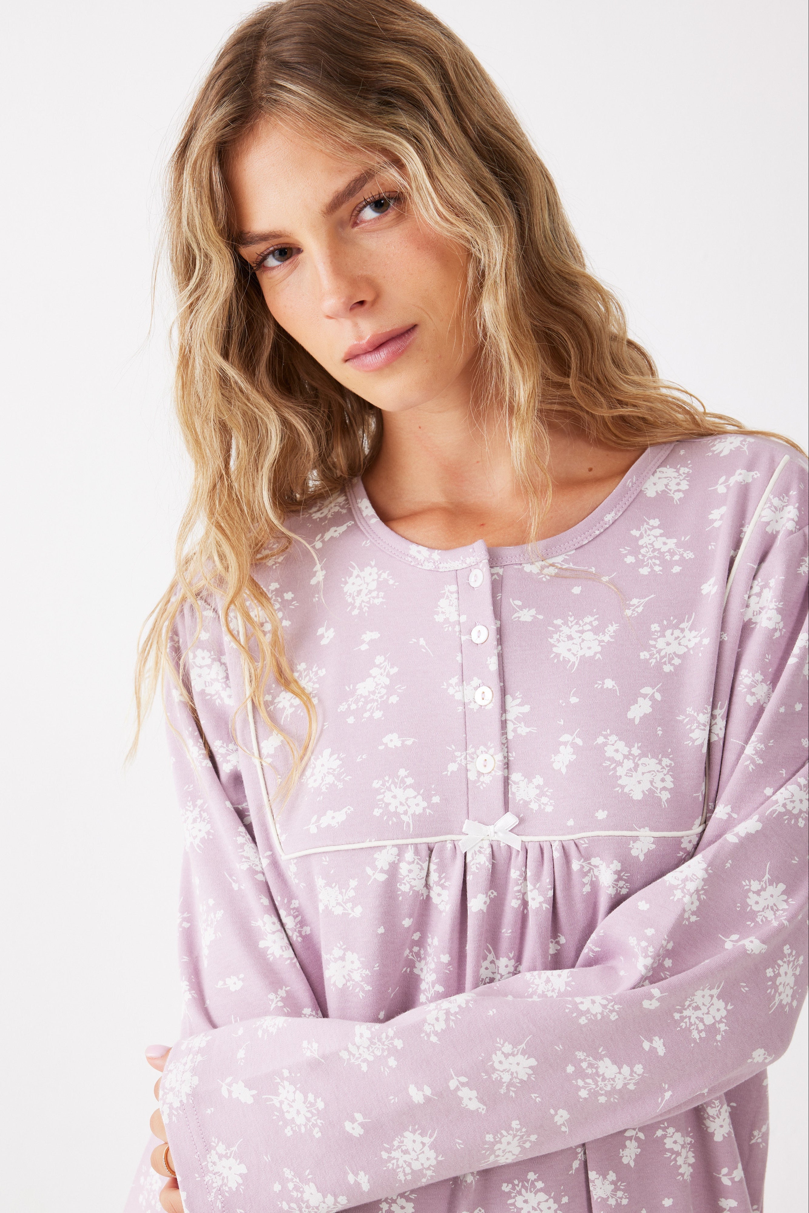 כותונת לילה פרחונית כותנה