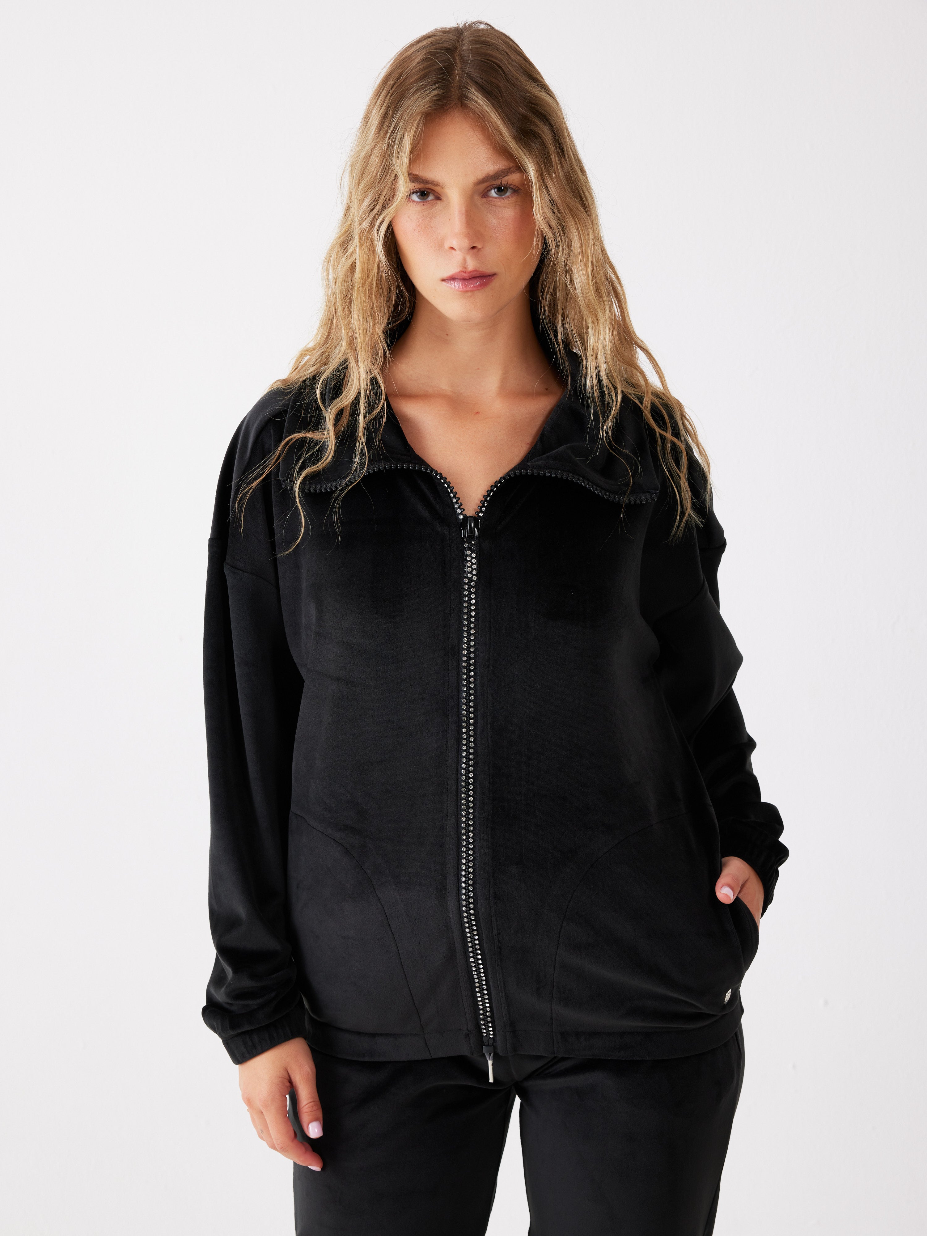 חליפת רוכסן יהלומים קטיפה