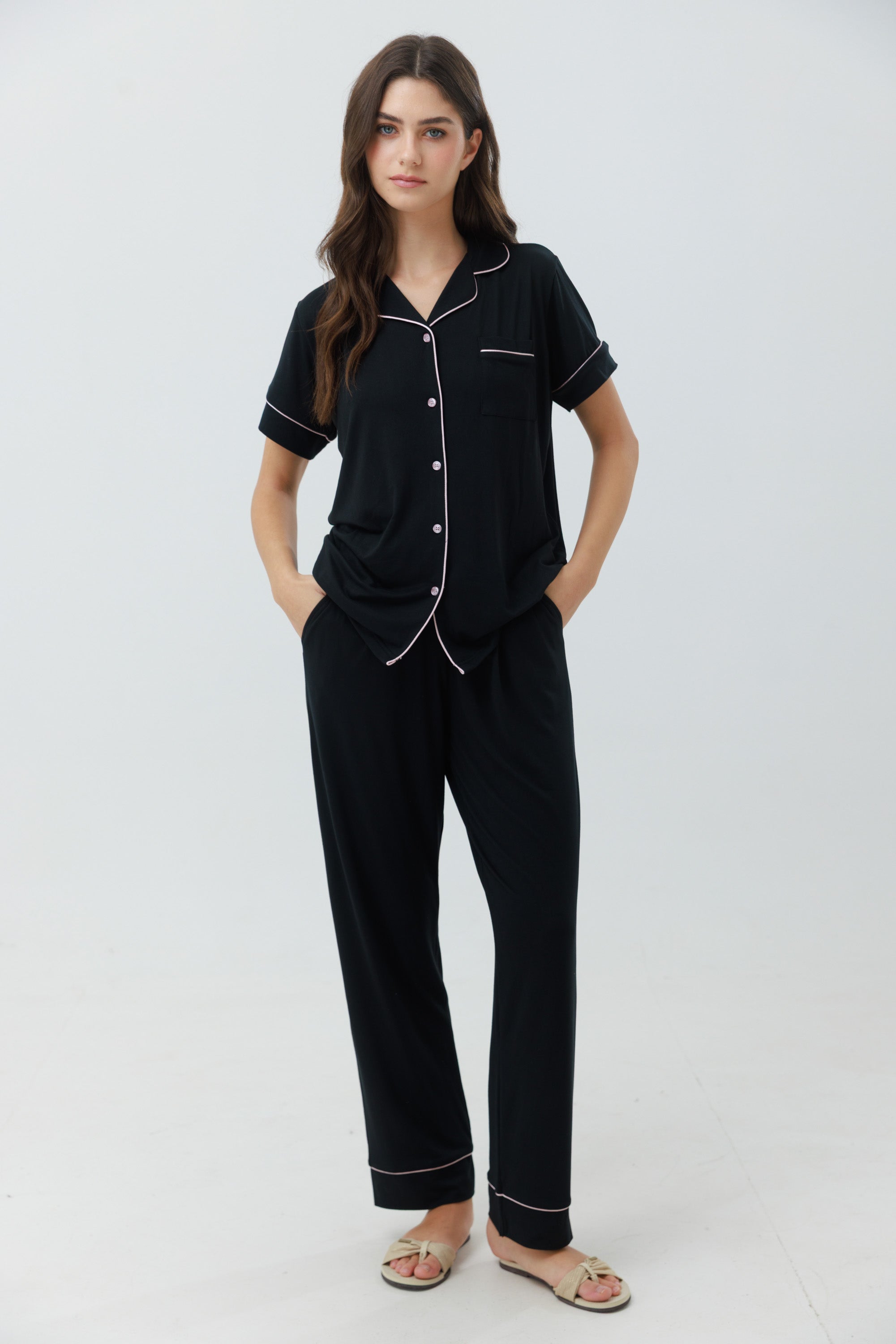 סט פיג'מה יאמי מכופתרת מכנס ארוך